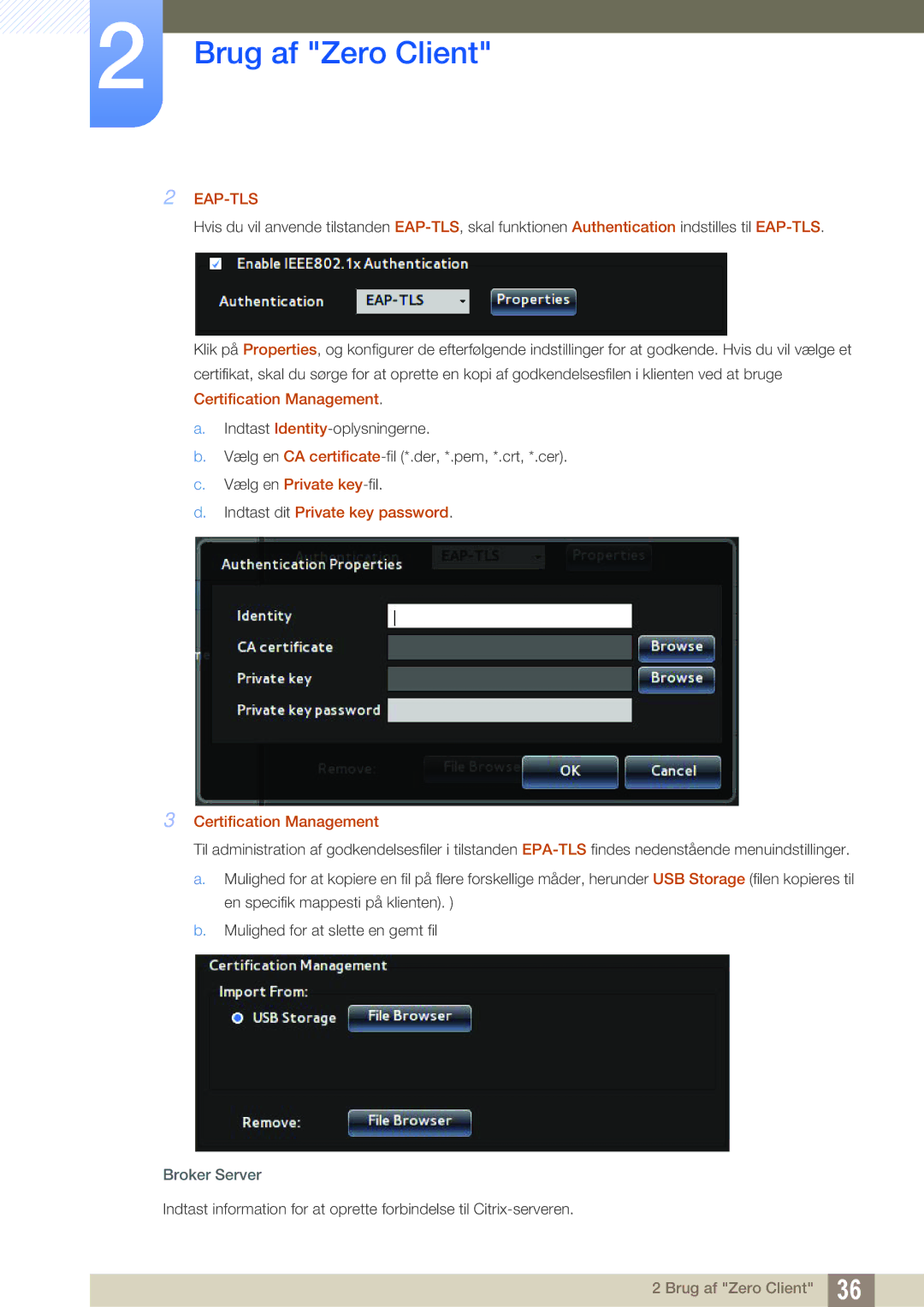 Samsung LF19TSCTBAN/EN, LF24TSCTBAN/EN, LF22TSCTBAN/EN Eap-Tls, Indtast dit Private key password Certification Management 