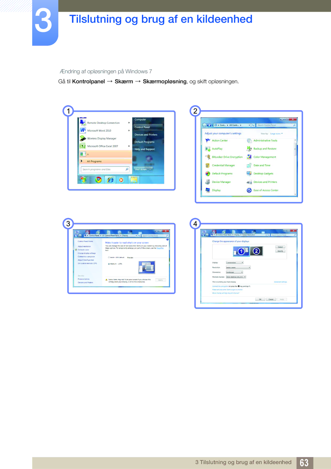 Samsung LF19TSCTBAN/EN, LF24TSCTBAN/EN, LF22TSCTBAN/EN manual Ændring af opløsningen på Windows 