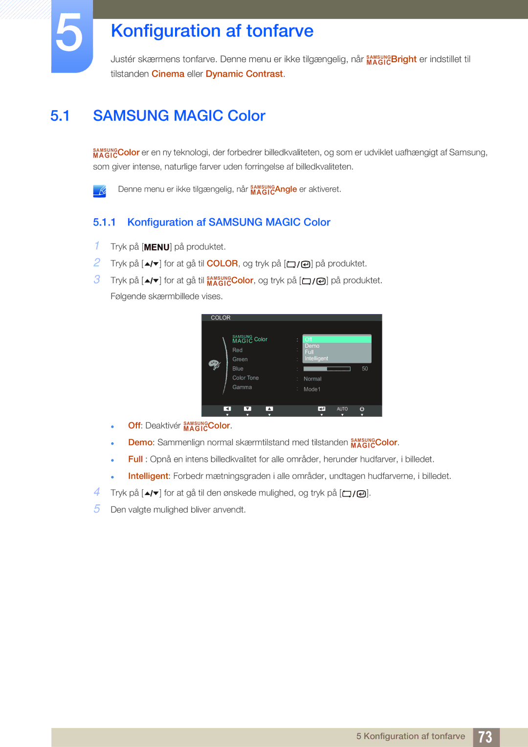 Samsung LF24TSCTBAN/EN, LF19TSCTBAN/EN, LF22TSCTBAN/EN Konfiguration af tonfarve, Konfiguration af Samsung Magic Color 