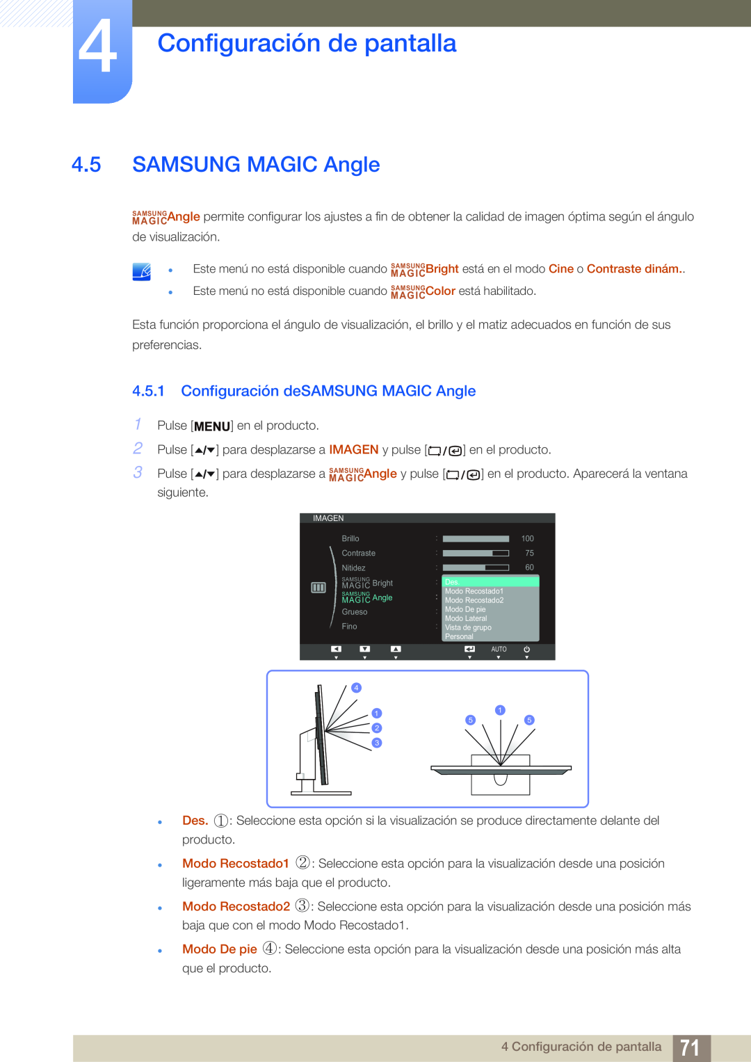 Samsung LF22TSCTBAN/EN, LF19TSCTBAN/EN, LF24TSCTBAN/EN Configuración deSAMSUNG MAGIC Angle, Configuración de pantalla 