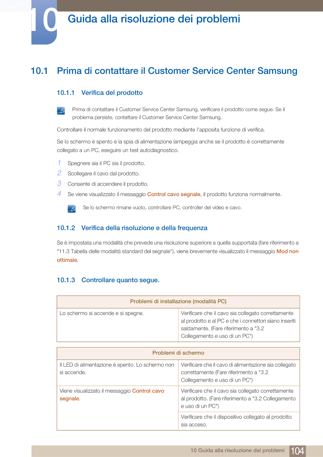 Samsung LF22FN1PFBZXEN manual Guida alla risoluzione dei problemi, Prima di contattare il Customer Service Center Samsung 