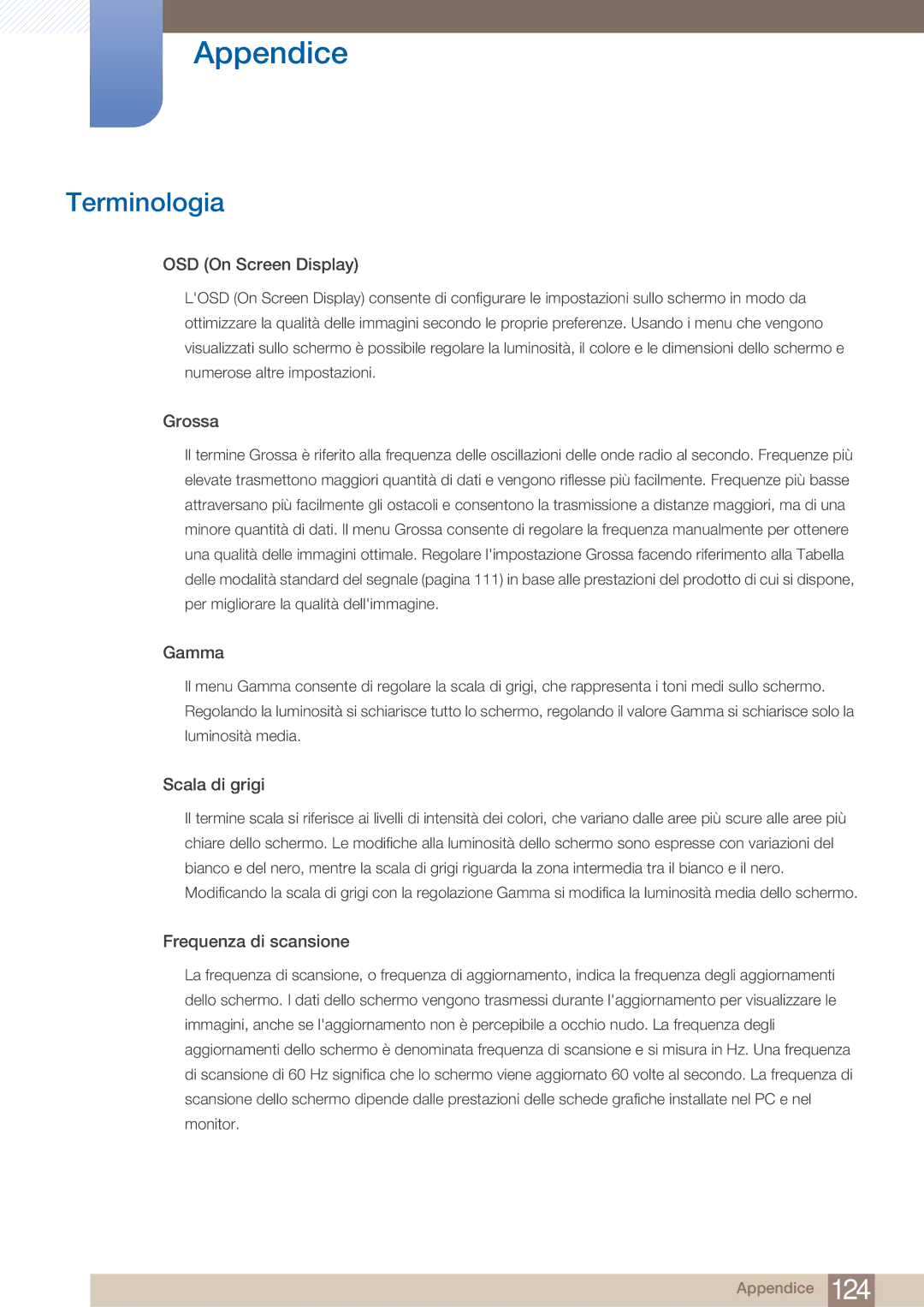 Samsung LF22FN1PFBZXEN manual Terminologia, OSD On Screen Display 