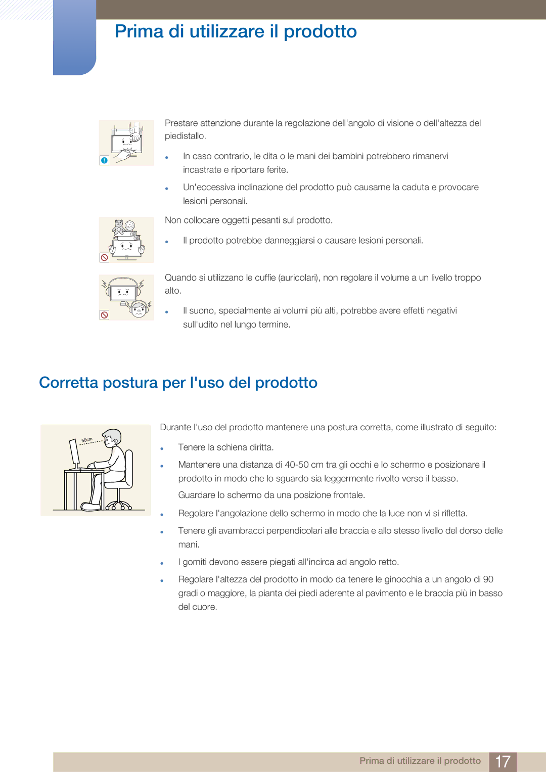 Samsung LF22FN1PFBZXEN manual Corretta postura per luso del prodotto 