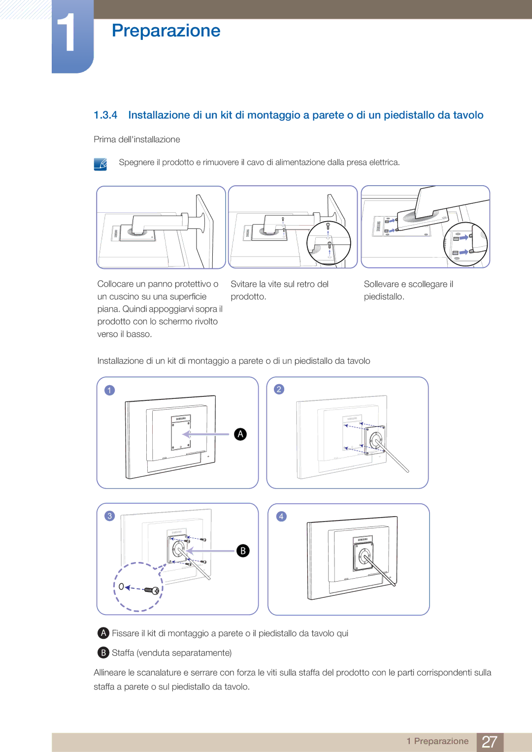 Samsung LF22FN1PFBZXEN manual Sollevare e scollegare il 