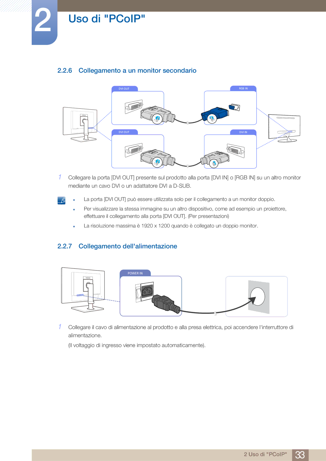 Samsung LF22FN1PFBZXEN manual Collegamento a un monitor secondario, Collegamento dellalimentazione 