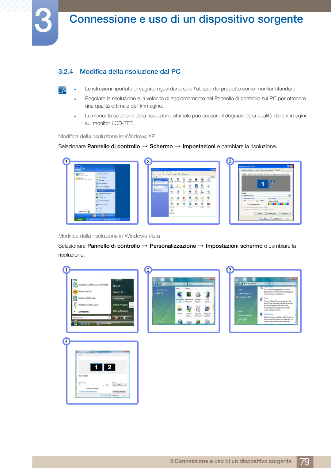 Samsung LF22FN1PFBZXEN manual Modifica della risoluzione dal PC, Modifica della risoluzione in Windows Vista 