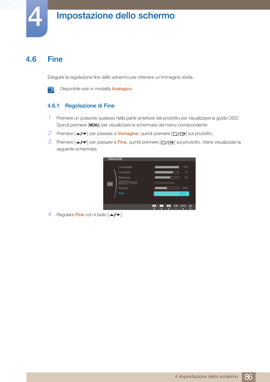 Samsung LF22FN1PFBZXEN manual Regolazione di Fine 