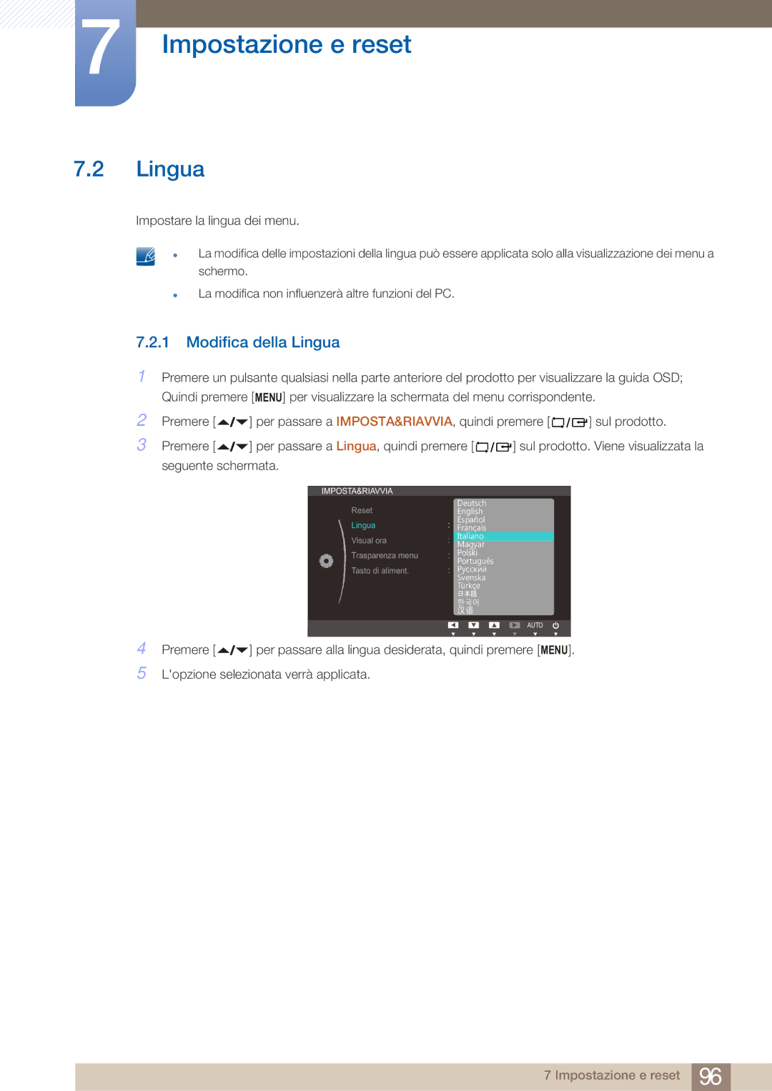 Samsung LF22FN1PFBZXEN manual Modifica della Lingua 