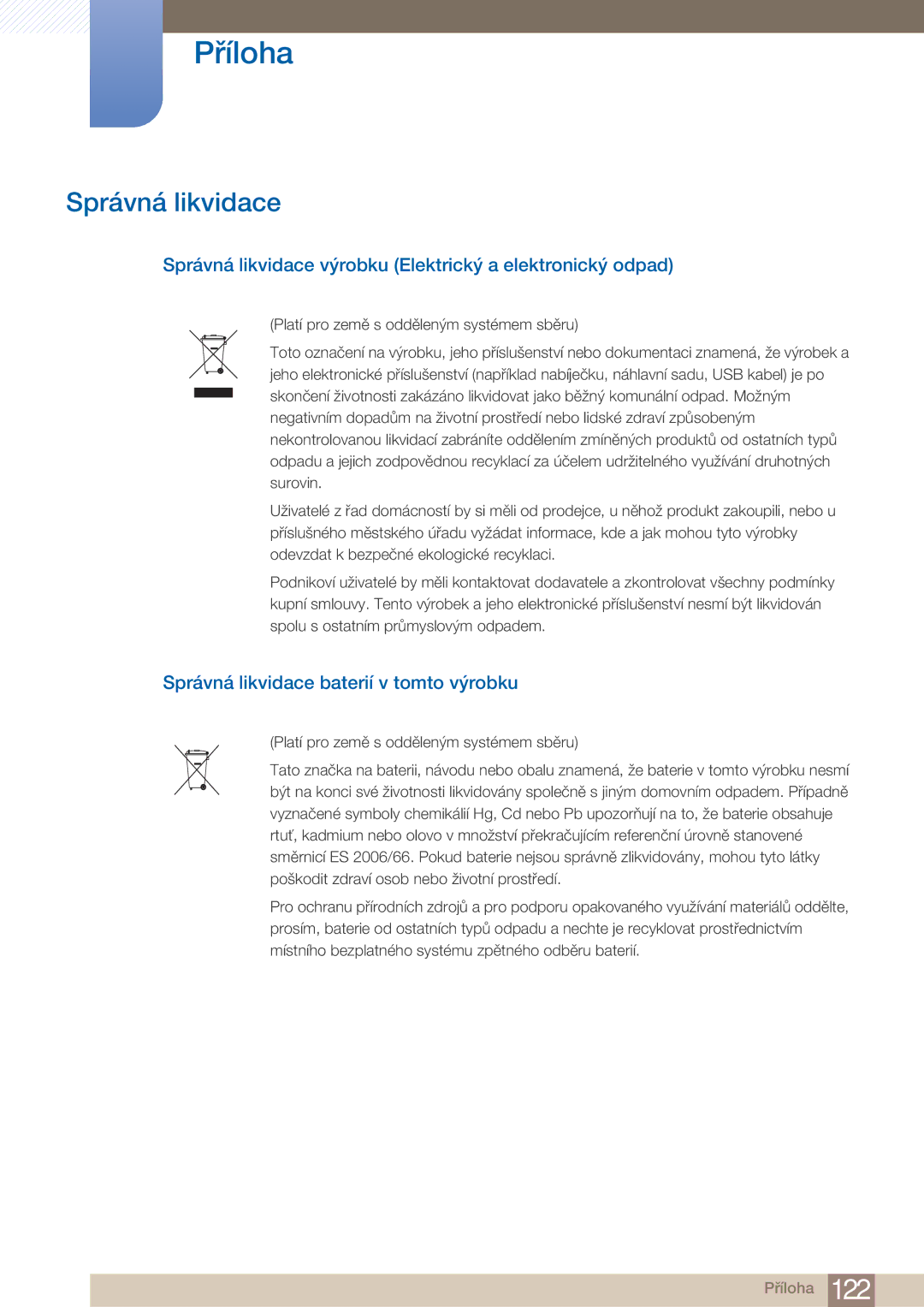 Samsung LF22FN1PFBZXEN manual Správná likvidace výrobku Elektrický a elektronický odpad 