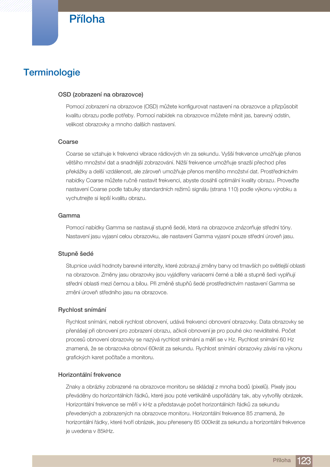 Samsung LF22FN1PFBZXEN manual Terminologie, OSD zobrazení na obrazovce 