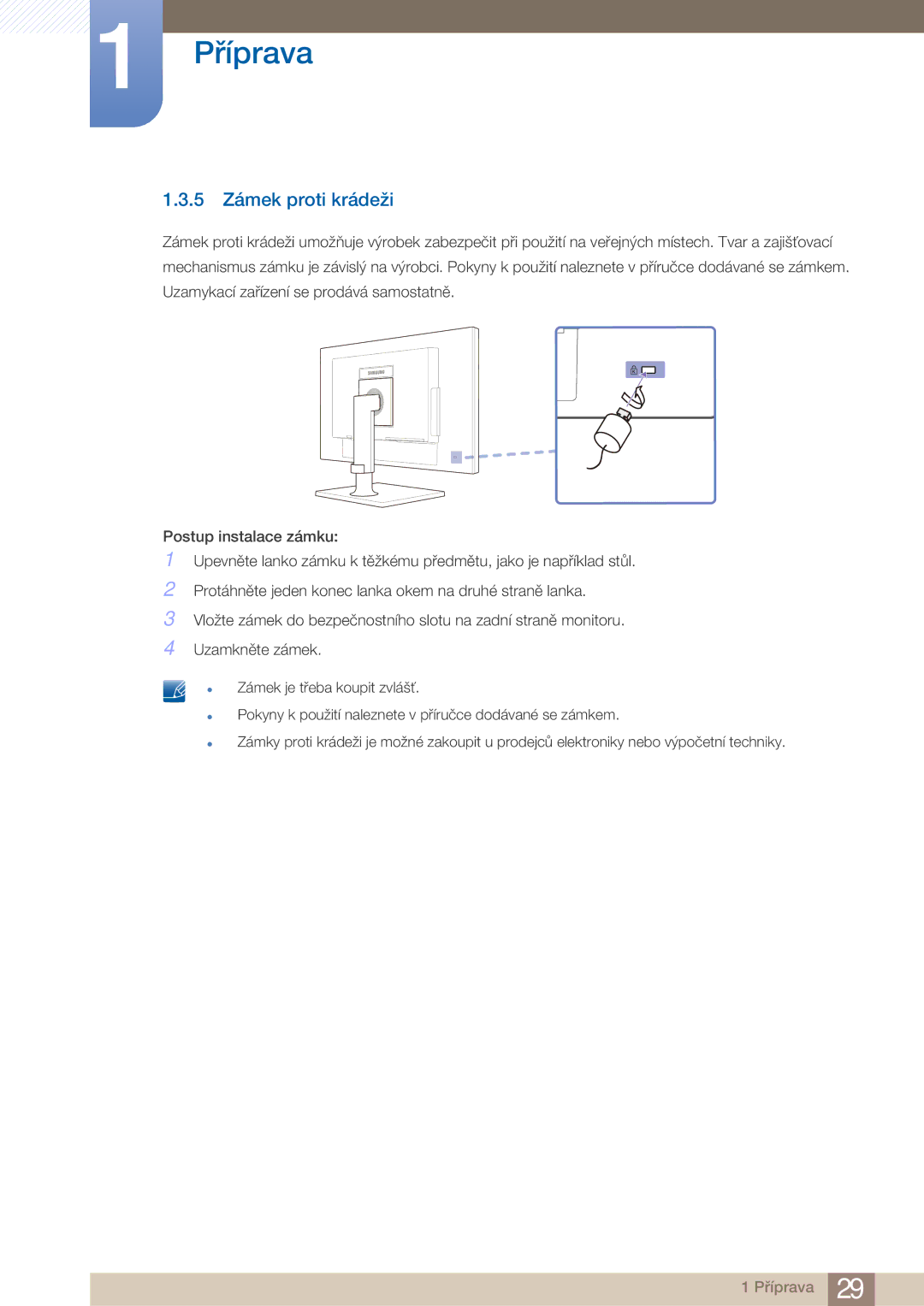 Samsung LF22FN1PFBZXEN manual 5 Zámek proti krádeži 