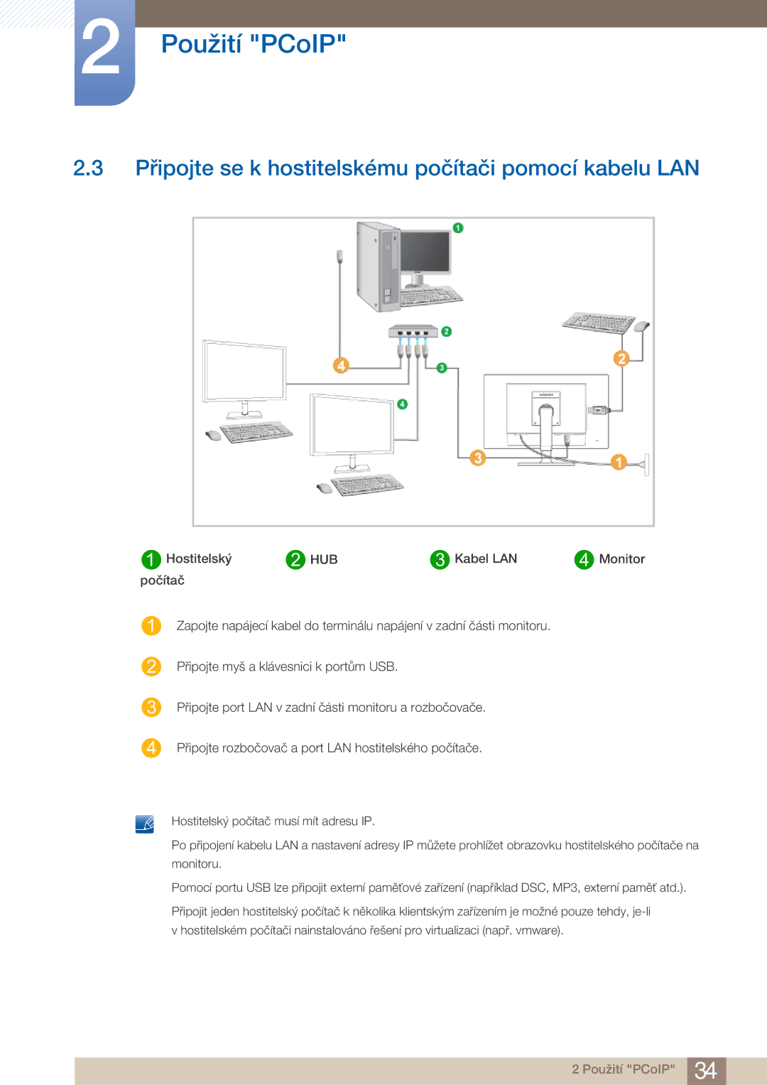 Samsung LF22FN1PFBZXEN manual Připojte se k hostitelskému počítači pomocí kabelu LAN 