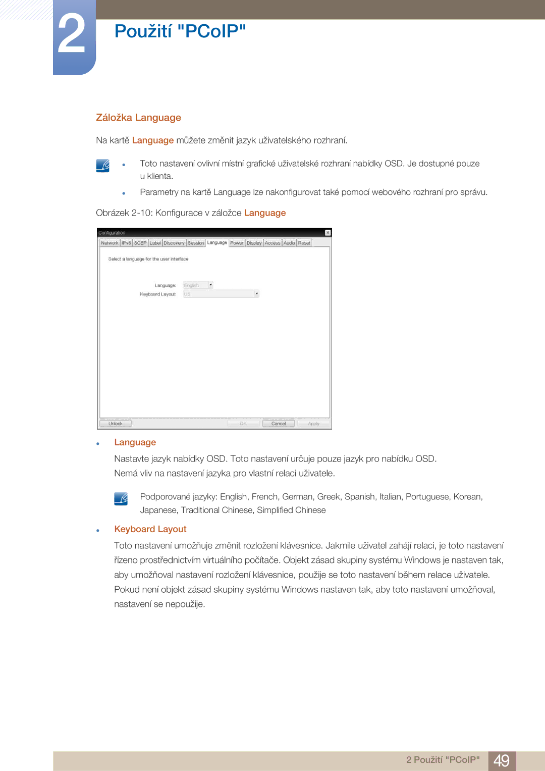 Samsung LF22FN1PFBZXEN manual Záložka Language, Keyboard Layout 