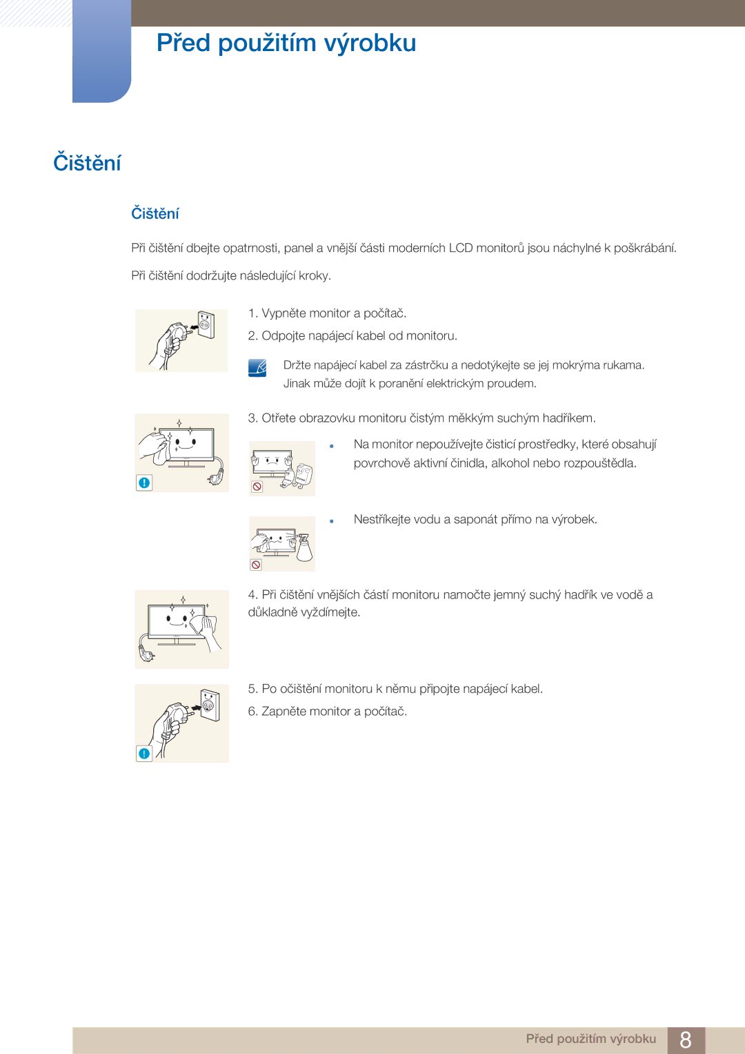 Samsung LF22FN1PFBZXEN manual Čištění 