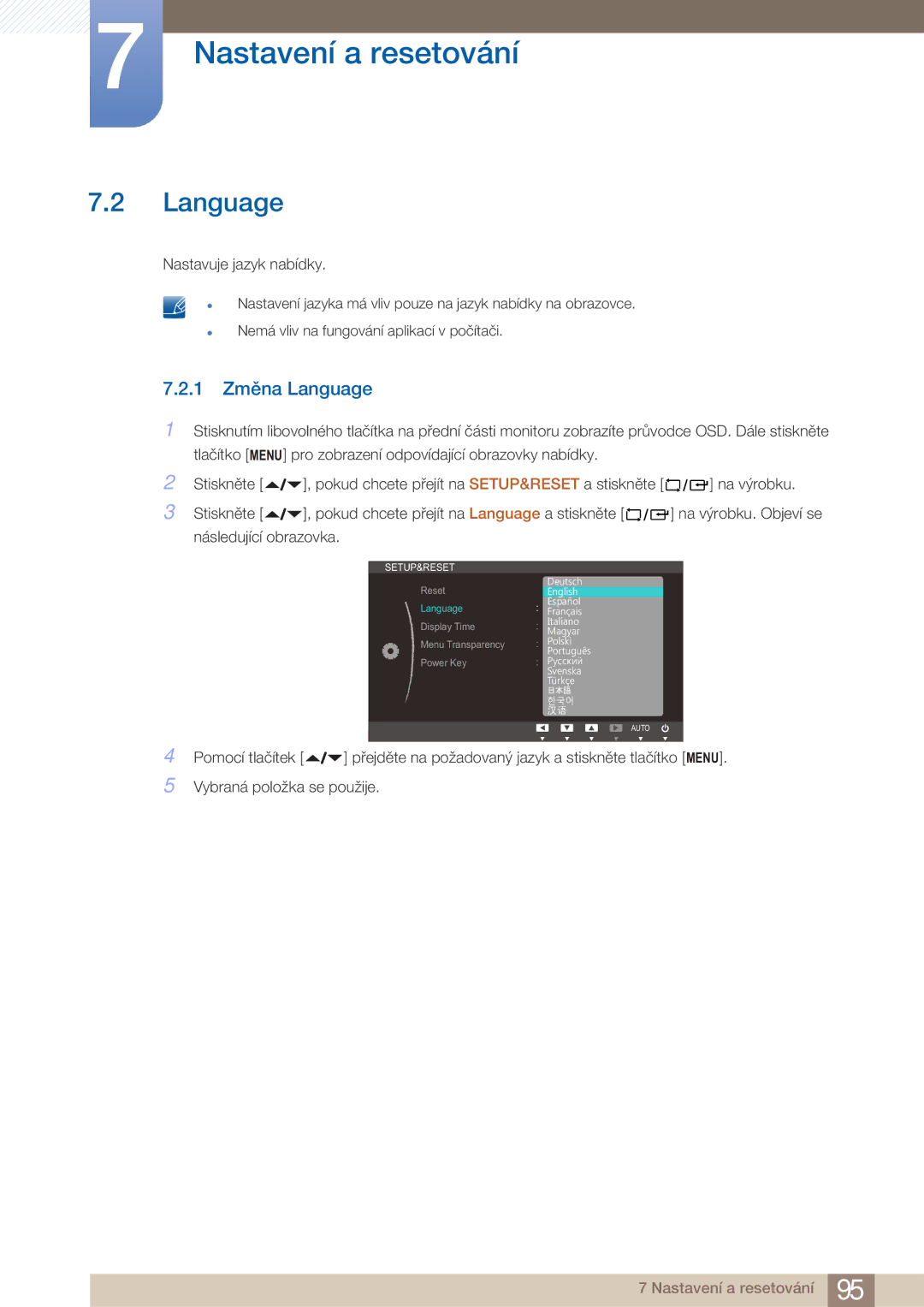 Samsung LF22FN1PFBZXEN manual 1 Změna Language 