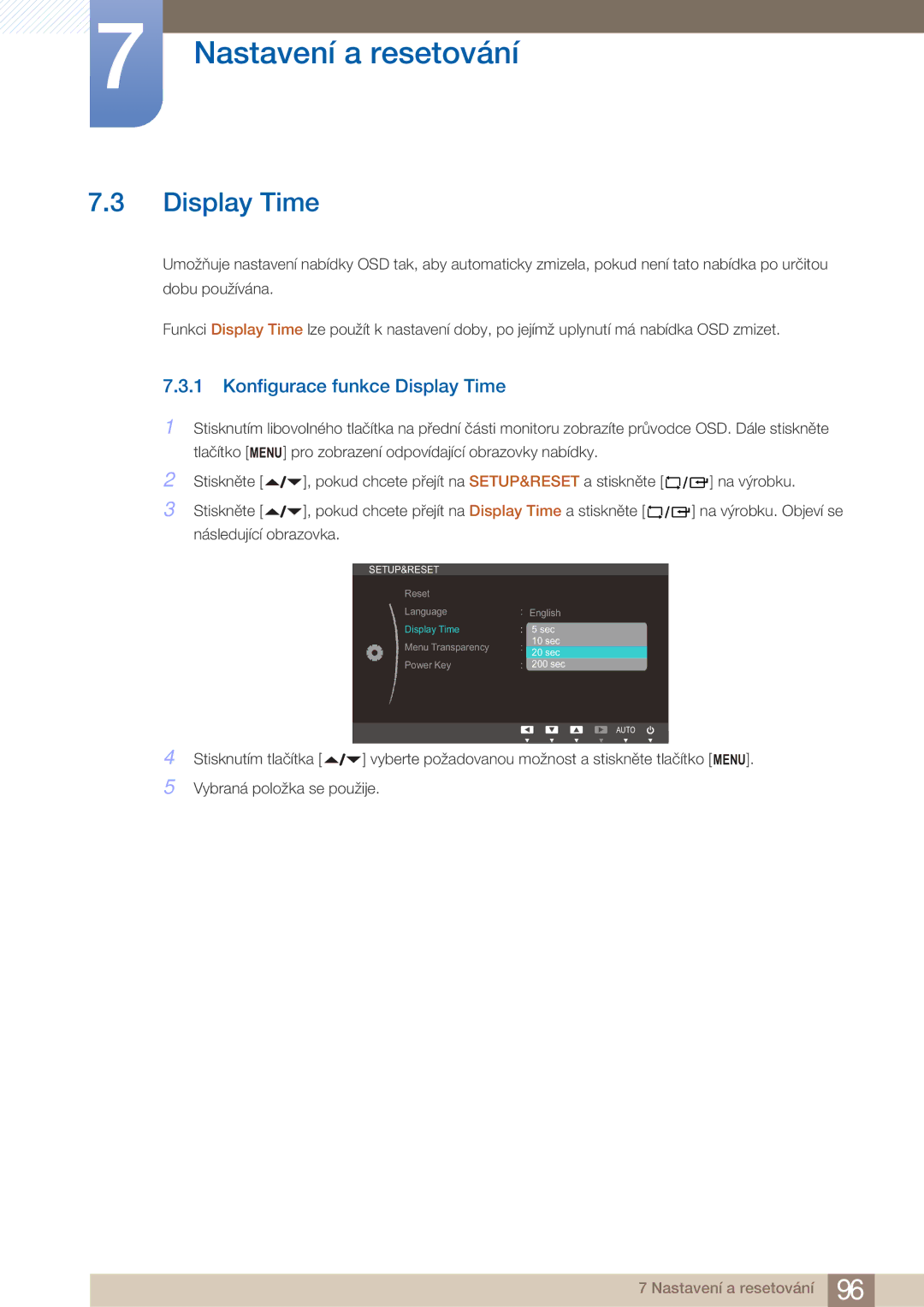 Samsung LF22FN1PFBZXEN manual Konfigurace funkce Display Time 