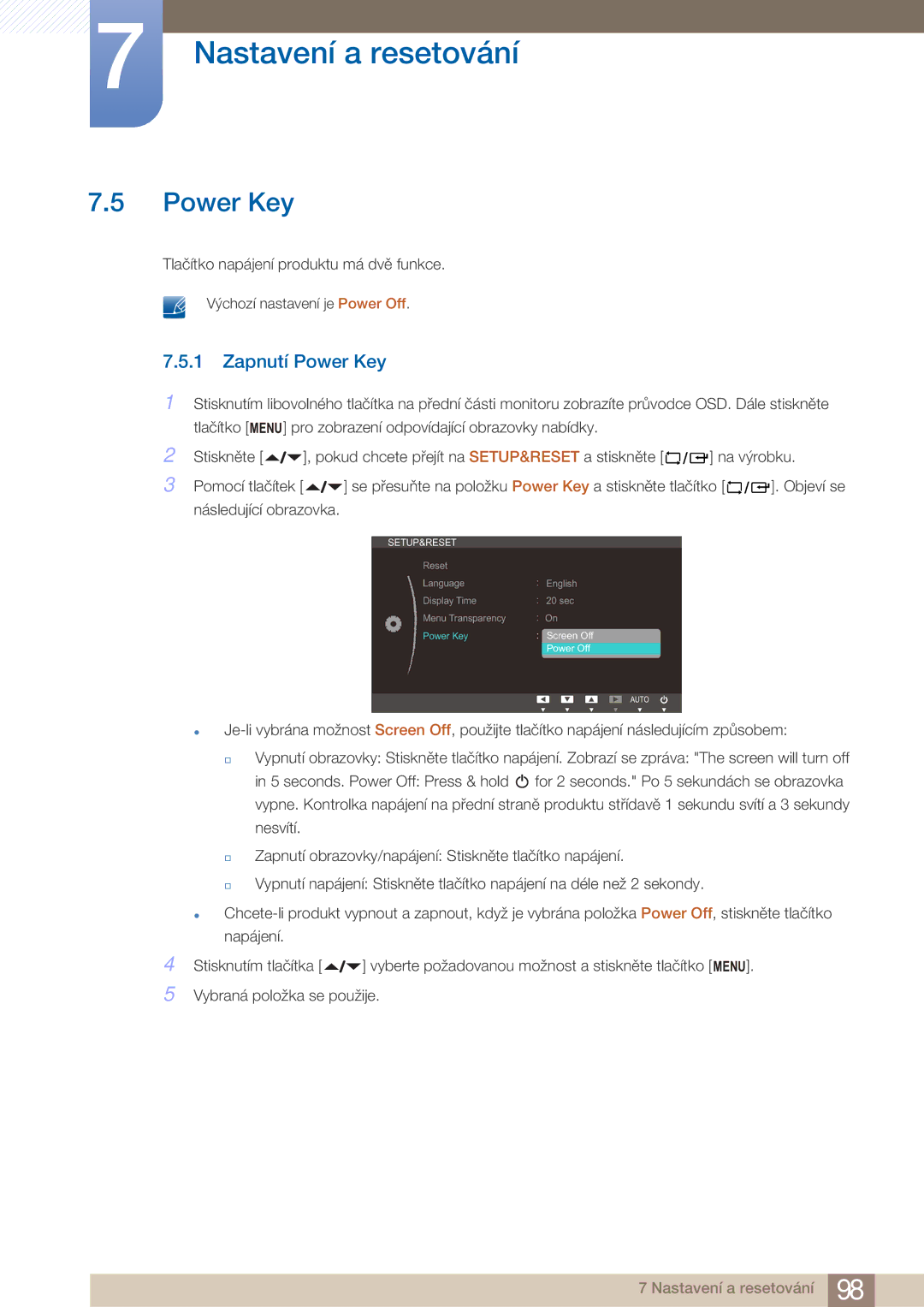 Samsung LF22FN1PFBZXEN manual Zapnutí Power Key 