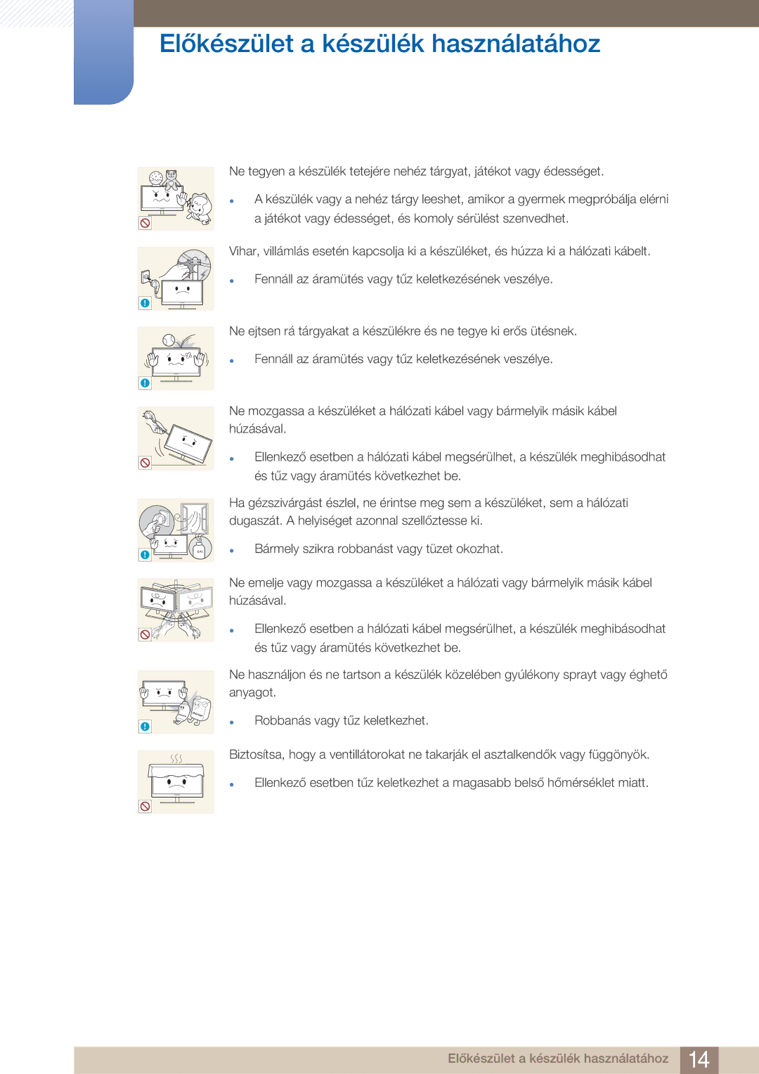 Samsung LF22FN1PFBZXEN manual Bármely szikra robbanást vagy tüzet okozhat 