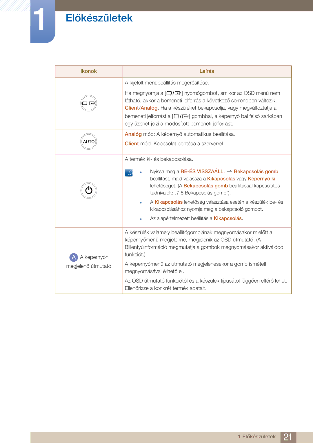 Samsung LF22FN1PFBZXEN manual  Nyissa meg a BE-ÉS Visszaáll Bekapcsolás gomb 