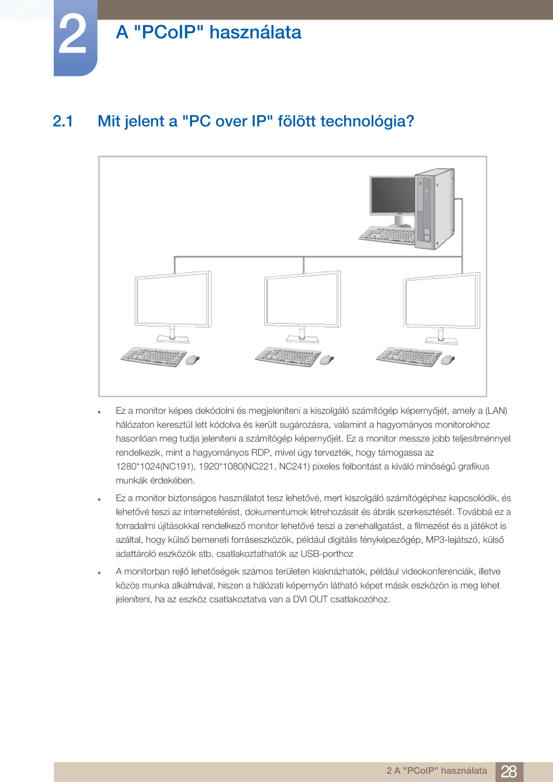 Samsung LF22FN1PFBZXEN manual PCoIP használata, Mit jelent a PC over IP fölött technológia? 