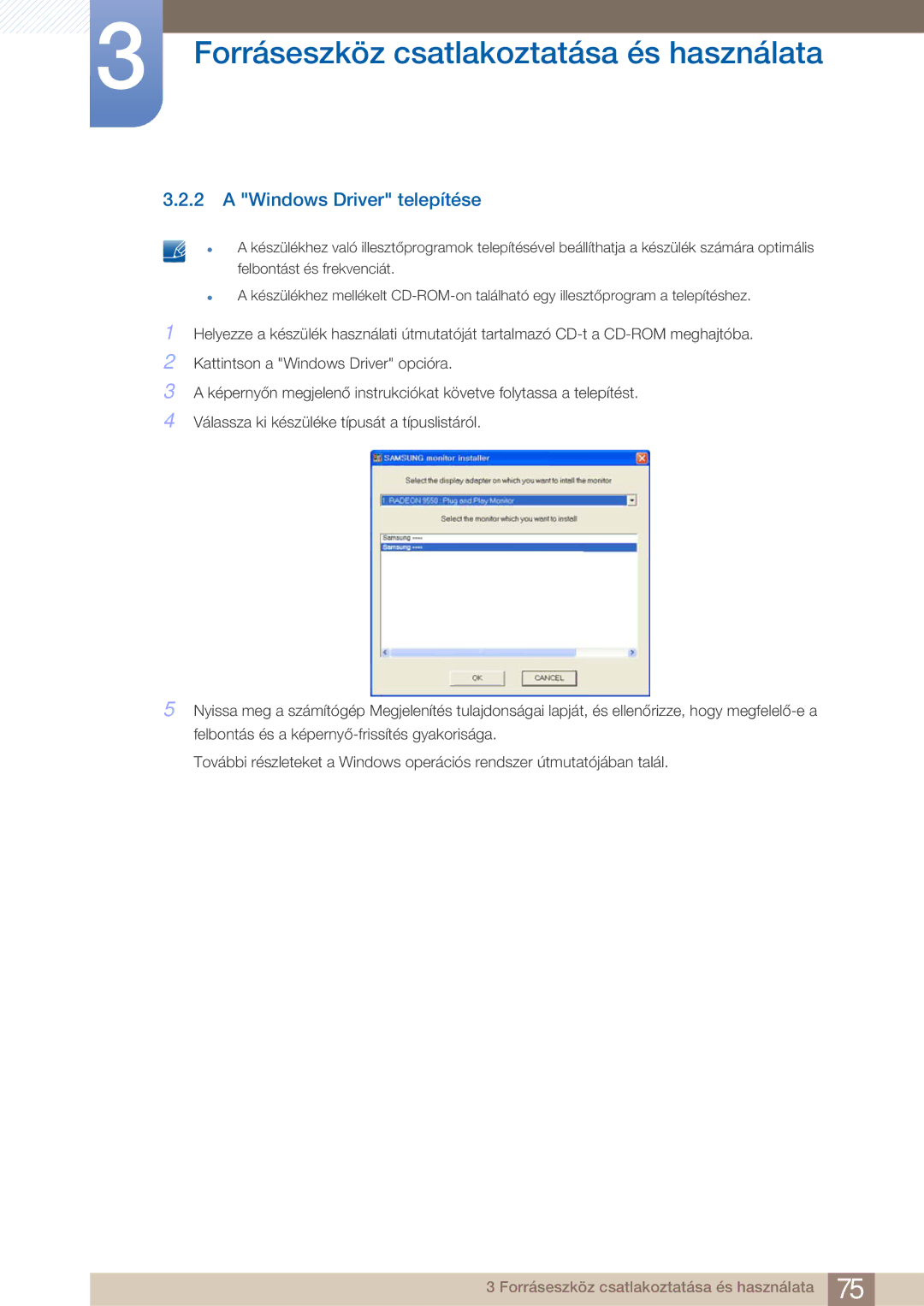 Samsung LF22FN1PFBZXEN manual Windows Driver telepítése 