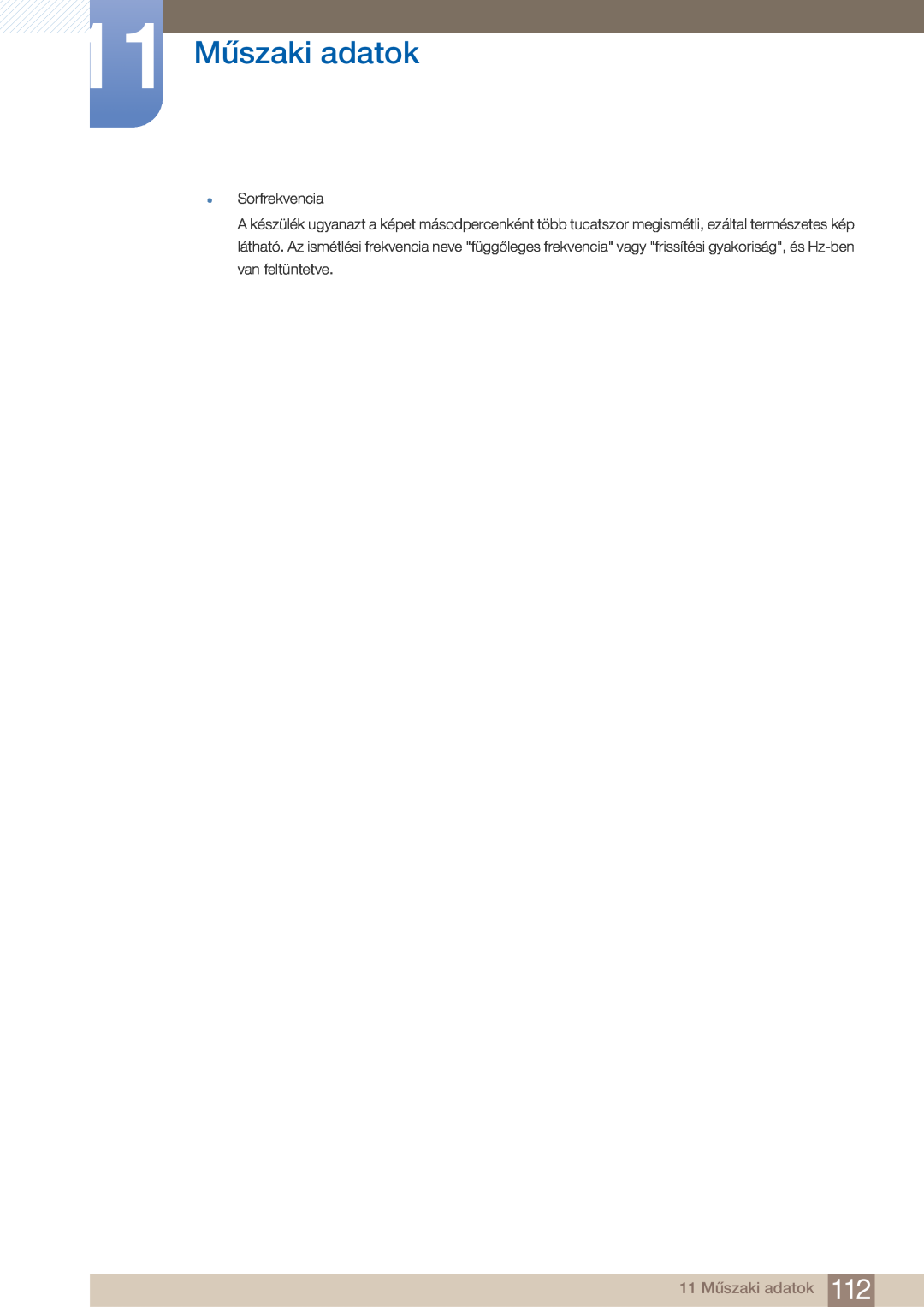 Samsung LF22FN1PFBZXEN manual 11 Műszaki adatok,  Sorfrekvencia 