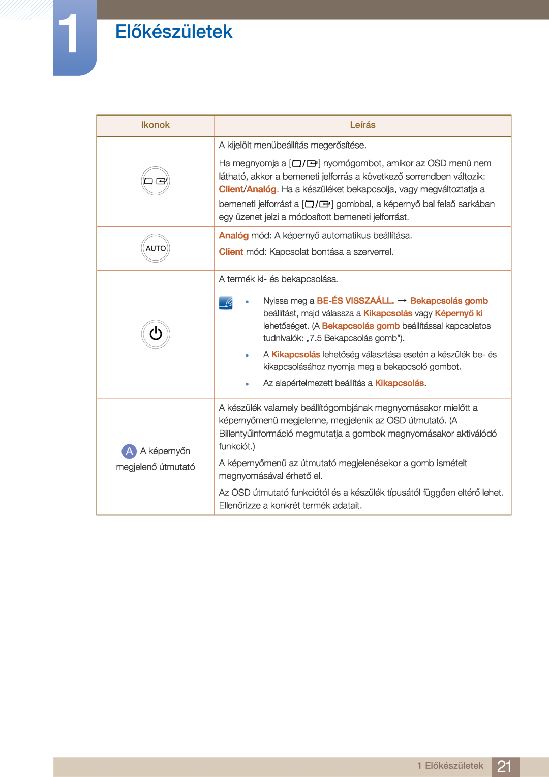 Samsung LF22FN1PFBZXEN manual 1 Előkészületek, A kijelölt menübeállítás megerősítése,  Nyissa meg a BE-ÉS VISSZAÁLL 
