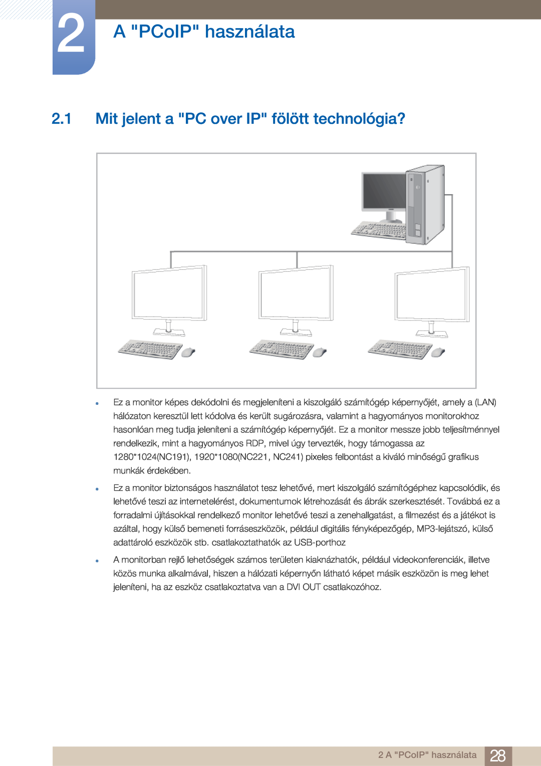 Samsung LF22FN1PFBZXEN manual A PCoIP használata, Mit jelent a PC over IP fölött technológia? 