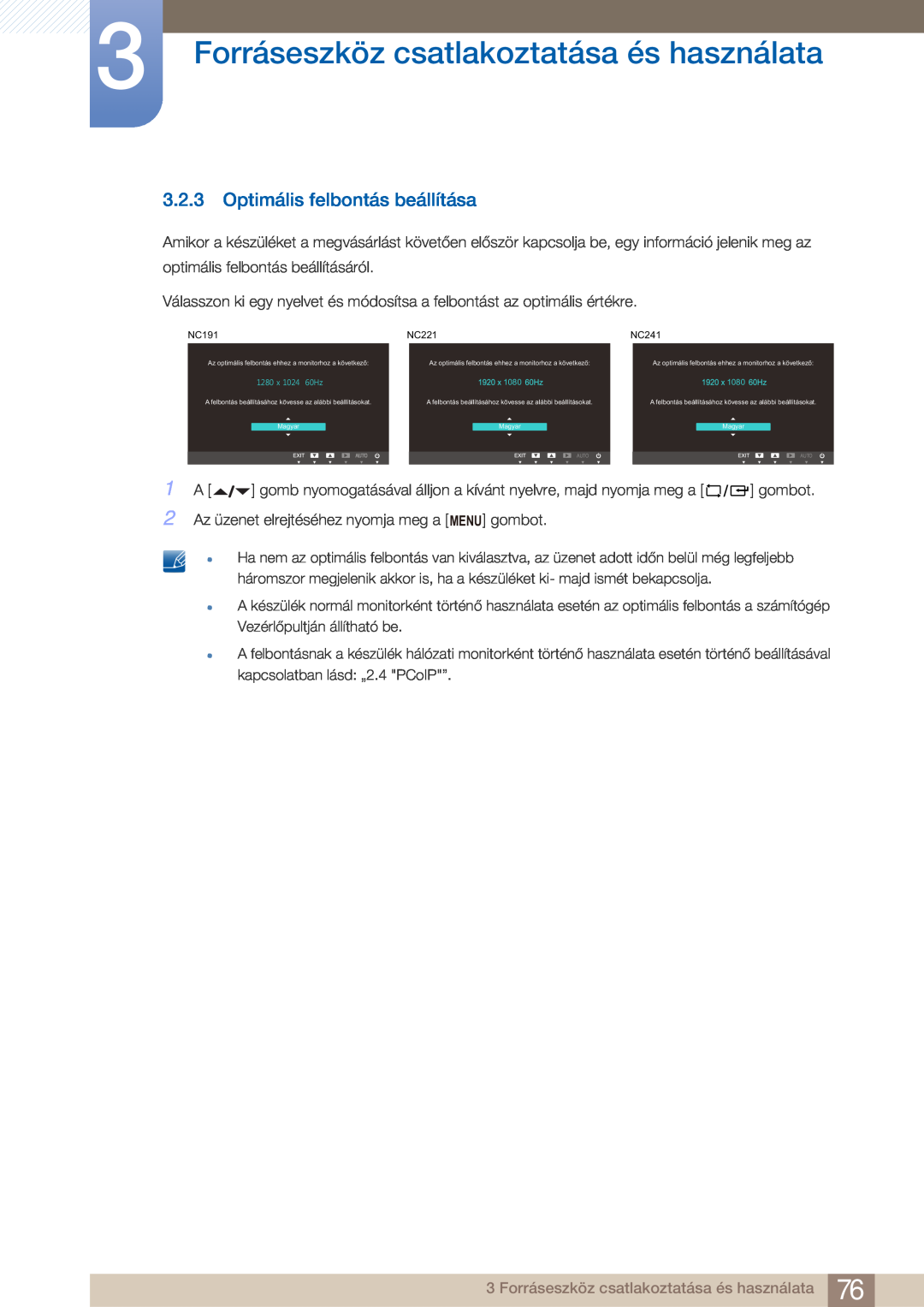 Samsung LF22FN1PFBZXEN manual Optimális felbontás beállítása, Forráseszköz csatlakoztatása és használata 
