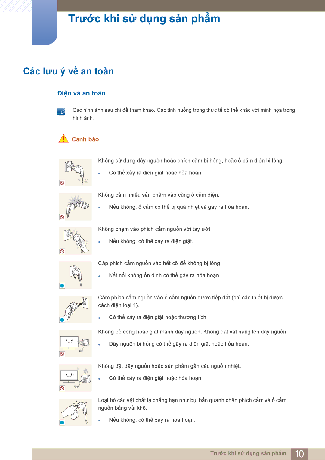 Samsung LF22NTBHBNU/XY, LF22FN1PFBZXXM, LF22NTBHBNM/XY manual Các lưu ý về an toàn, Điện và an toàn, Cảnh báo 