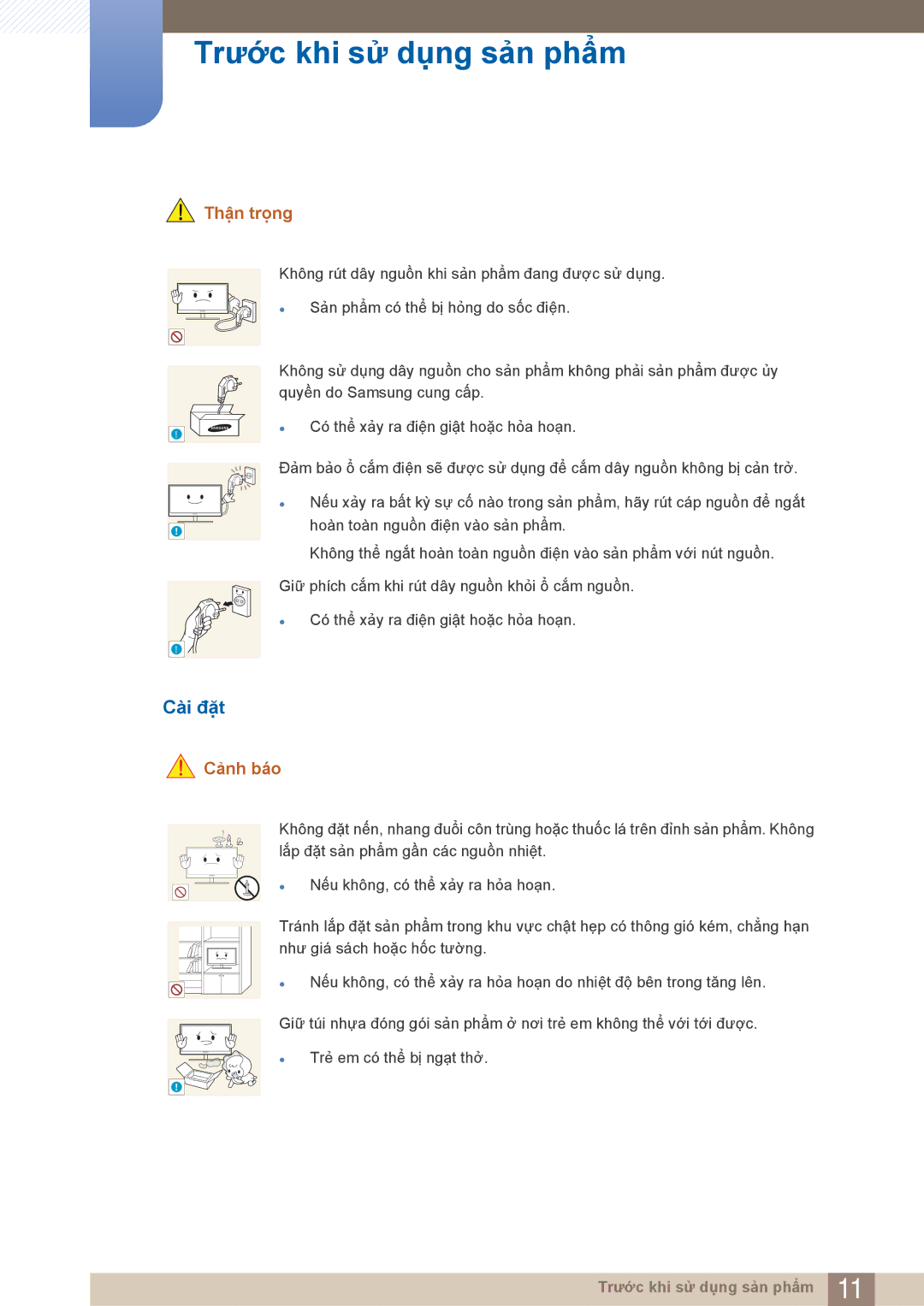 Samsung LF22NTBHBNM/XY, LF22FN1PFBZXXM, LF22NTBHBNU/XY manual Cài đặt, Thận trọng 