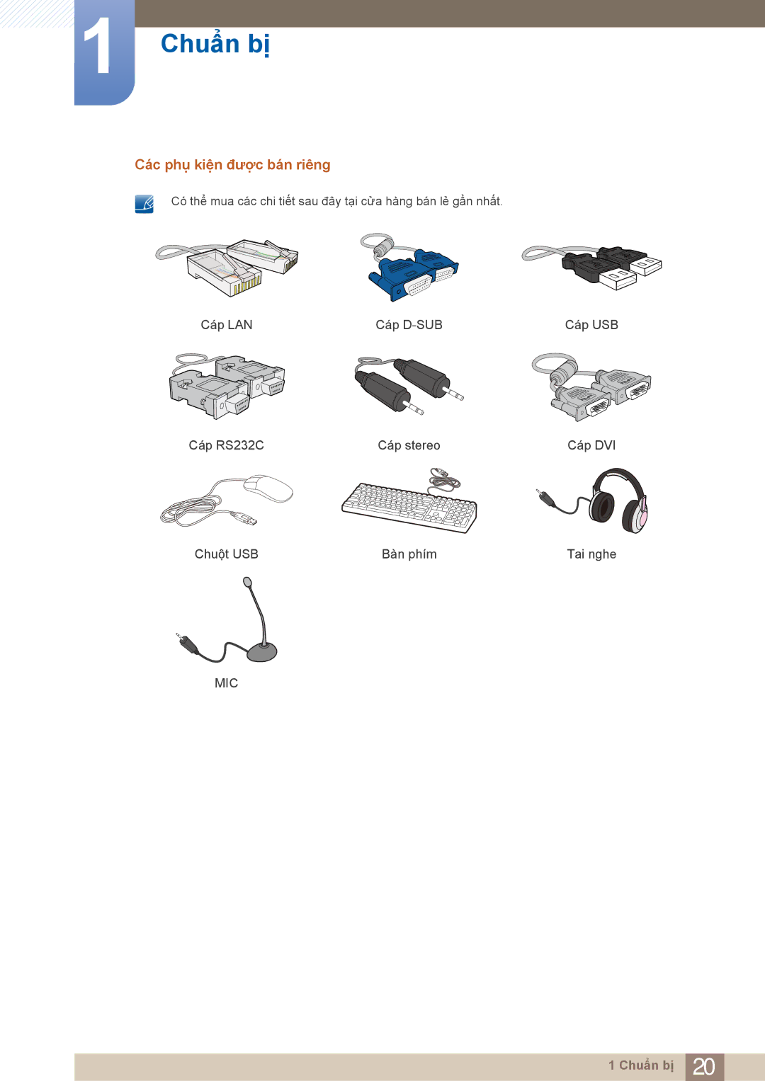 Samsung LF22NTBHBNM/XY, LF22FN1PFBZXXM, LF22NTBHBNU/XY manual Các phụ kiện được bán riêng 