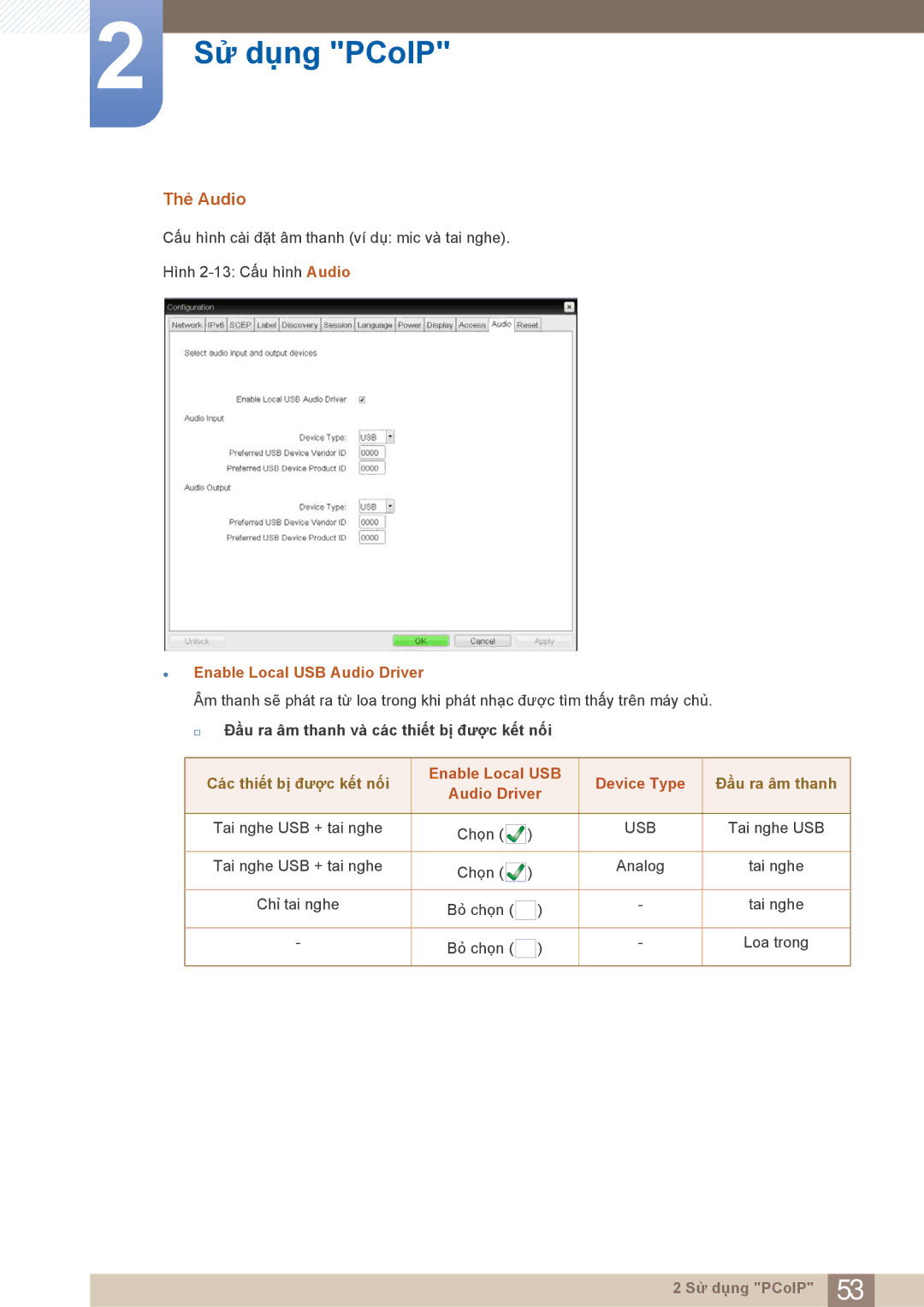 Samsung LF22NTBHBNM/XY, LF22FN1PFBZXXM manual Thẻ Audio,  Enable Local USB Audio Driver, Enable Local USB Device Type 
