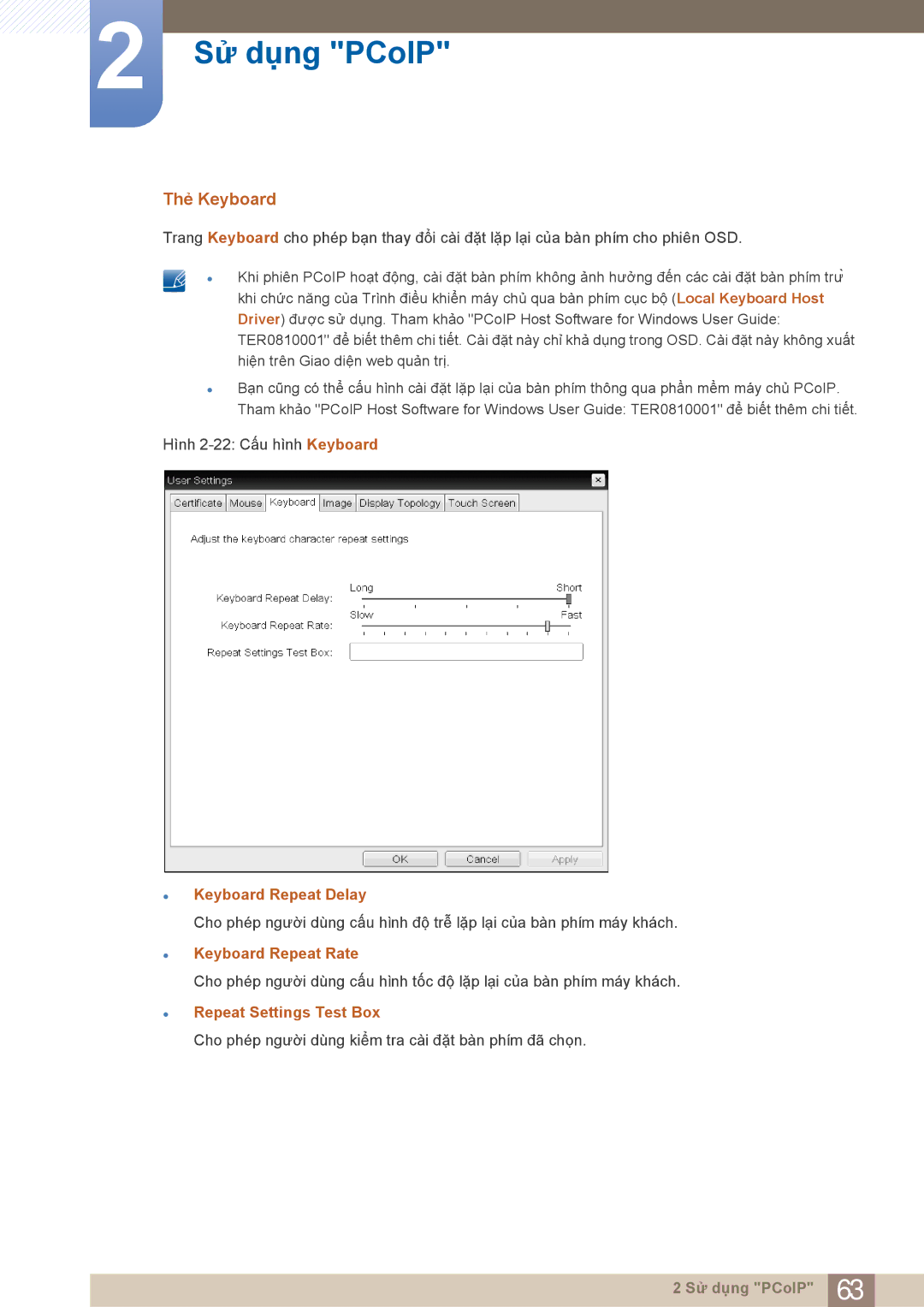 Samsung LF22FN1PFBZXXM, LF22NTBHBNU/XY Thẻ Keyboard, Keyboard Repeat Delay, Keyboard Repeat Rate, Repeat Settings Test Box 