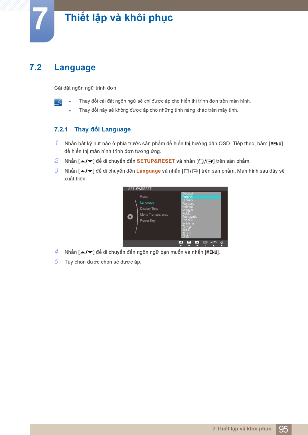 Samsung LF22NTBHBNM/XY, LF22FN1PFBZXXM, LF22NTBHBNU/XY manual Thay đổi Language 