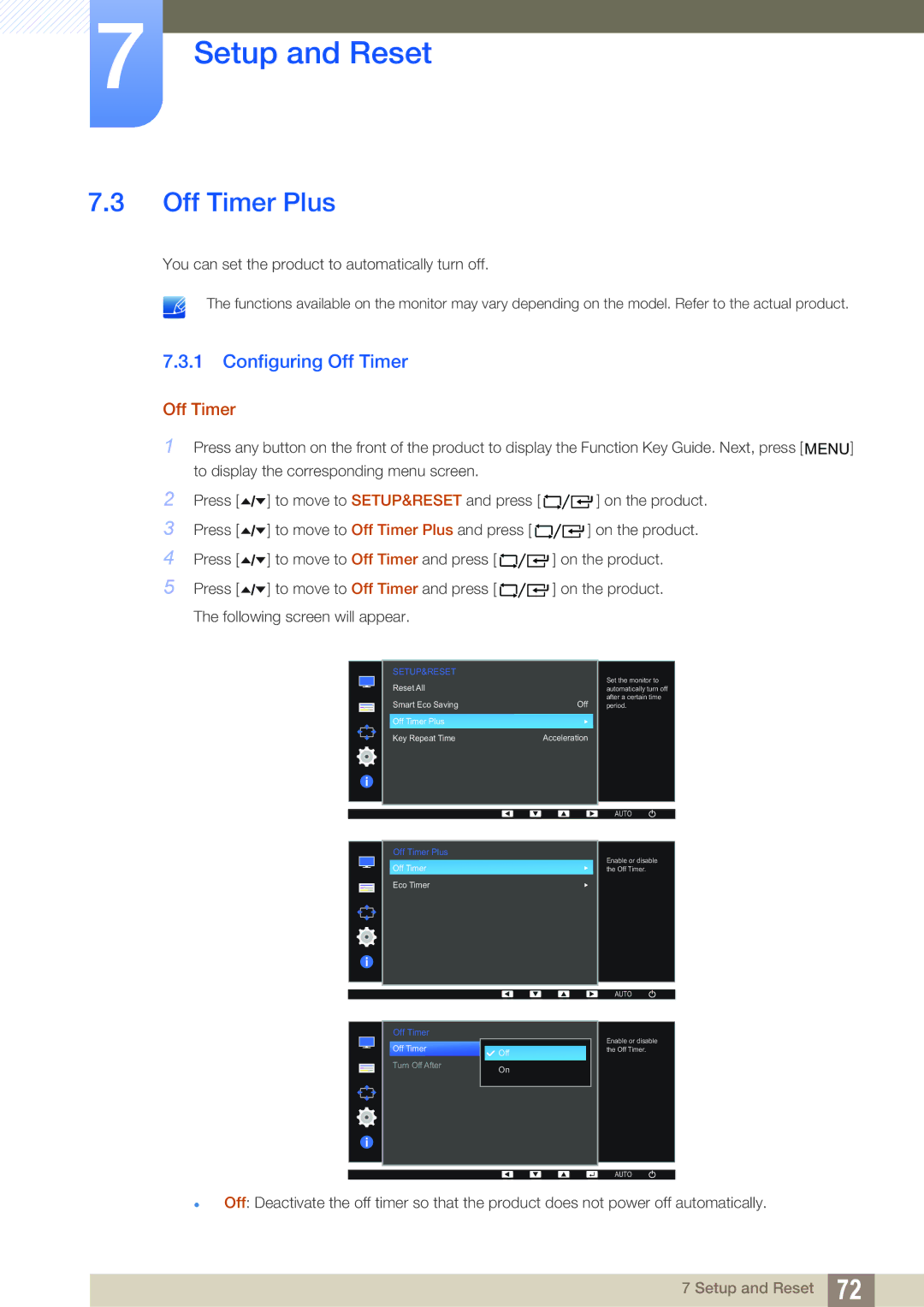 Samsung LF22FT2TFPZXEN, LF24FT2TFPZXEN manual Off Timer Plus, Configuring Off Timer 