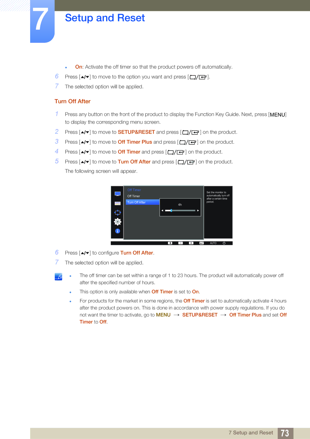 Samsung LF24FT2TFPZXEN, LF22FT2TFPZXEN manual Turn Off After, Off Timer 