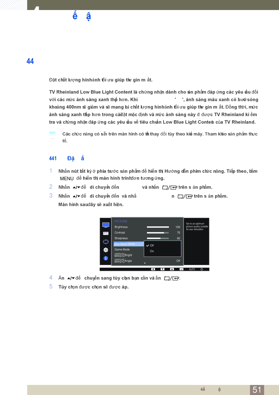 Samsung LF24FT2WFPZXXY, LF22FT2WFPZXXY manual 1 Đặt cấu hình Eye Saver Mode 