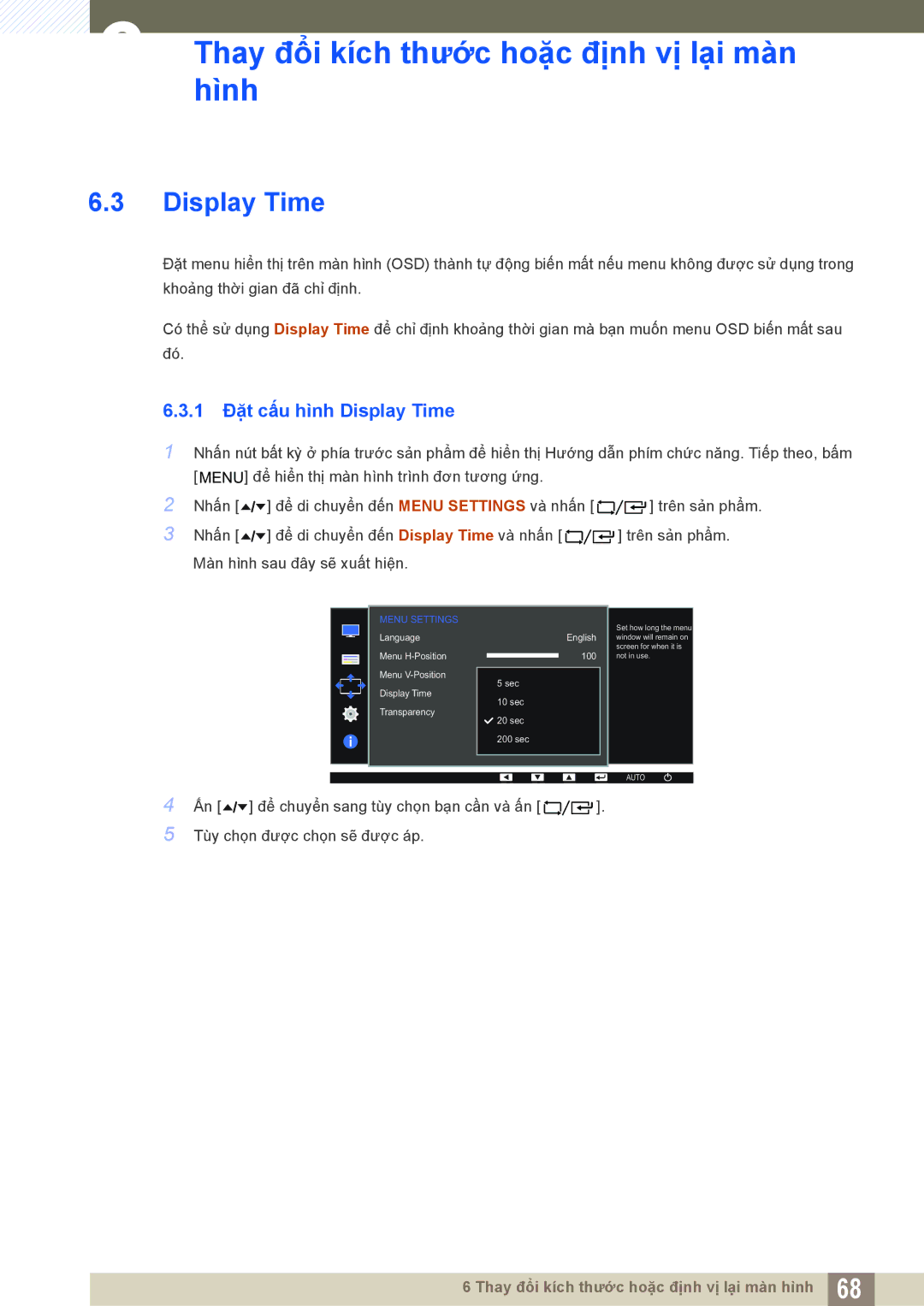 Samsung LF22FT2WFPZXXY, LF24FT2WFPZXXY manual 1 Đặt cấu hình Display Time 