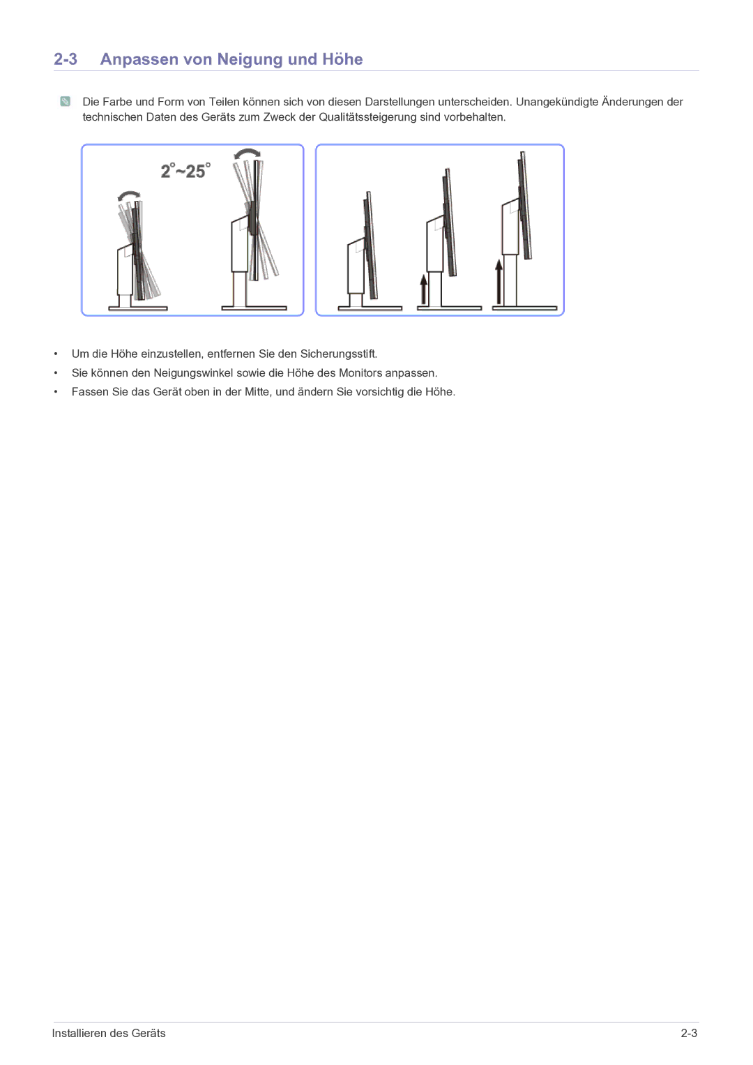 Samsung LF22NEBHBN/EN, LF22NEBHBM/EN manual Anpassen von Neigung und Höhe 