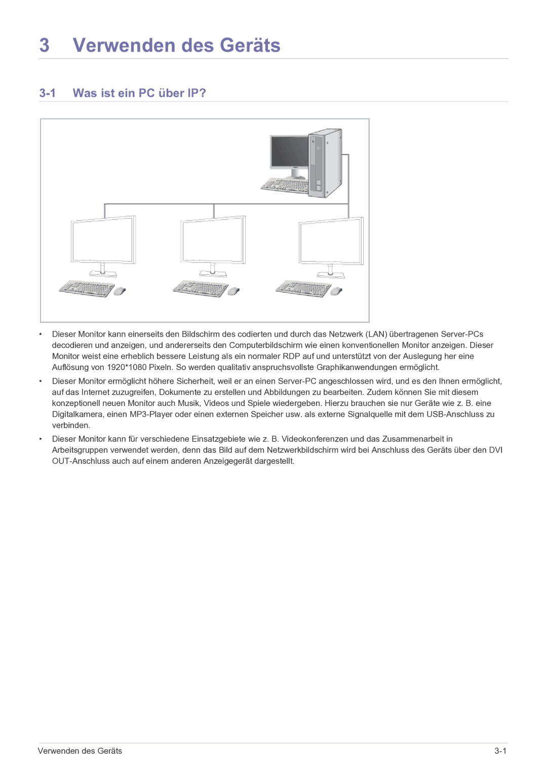 Samsung LF22NEBHBN/EN, LF22NEBHBM/EN manual Verwenden des Geräts, Was ist ein PC über IP? 