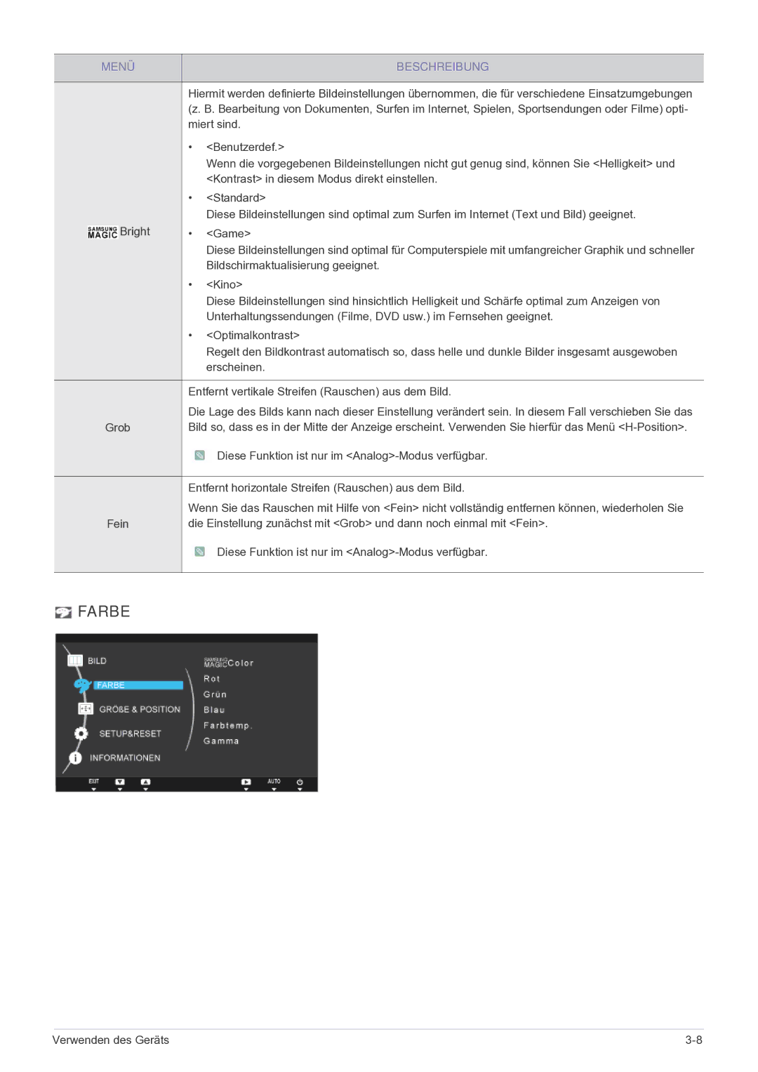 Samsung LF22NEBHBN/EN, LF22NEBHBM/EN manual Farbe 