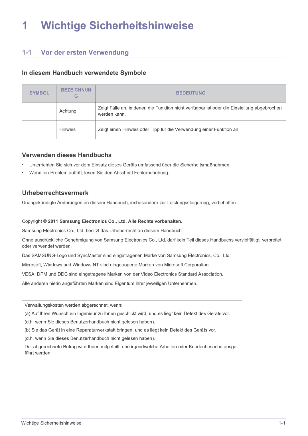 Samsung LF22NEBHBM/EN manual Vor der ersten Verwendung, Diesem Handbuch verwendete Symbole, Verwenden dieses Handbuchs 