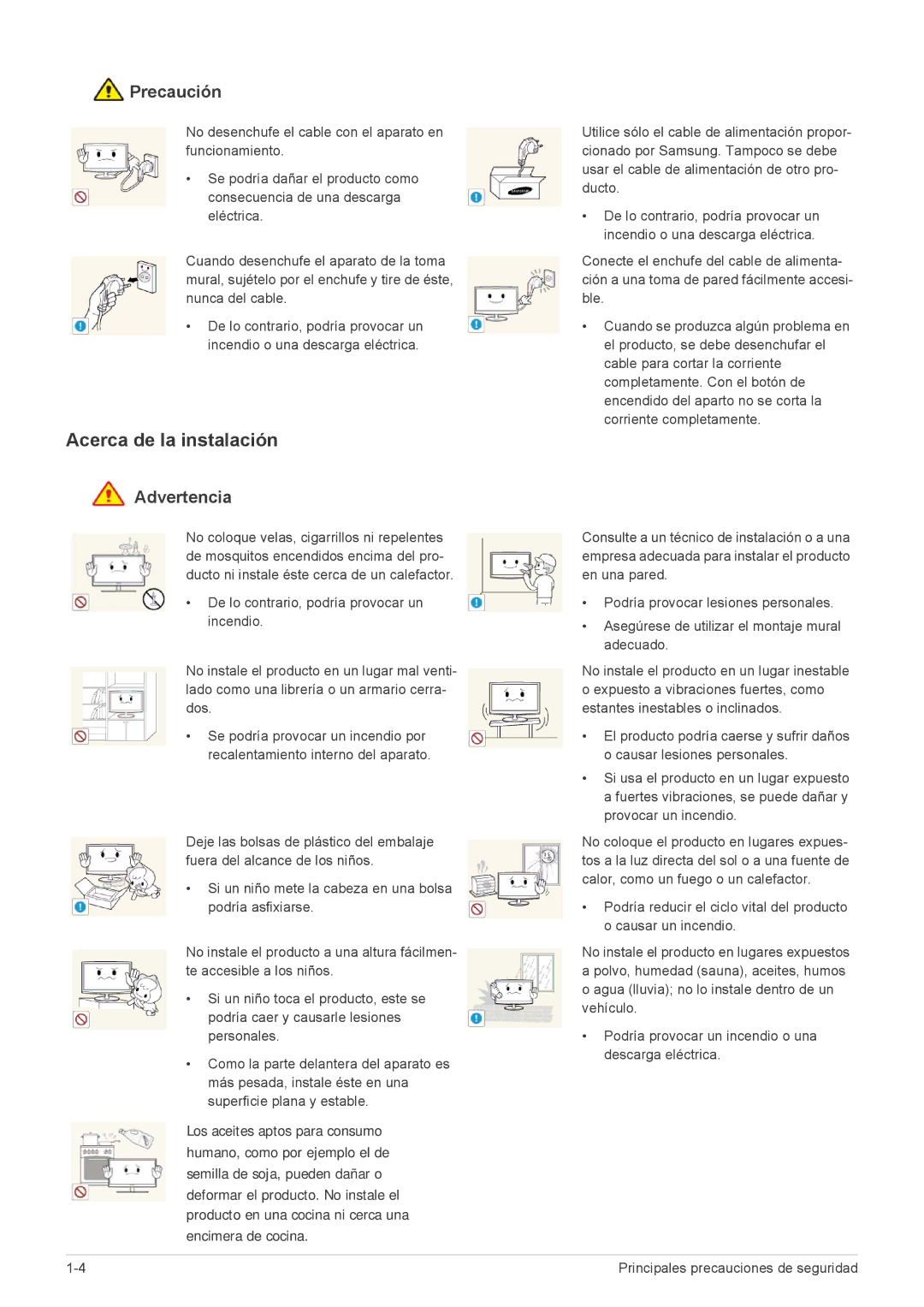 Samsung LF22NEBHBN/EN, LF22NEBHBN/ZA manual Acerca de la instalación, Precaución 