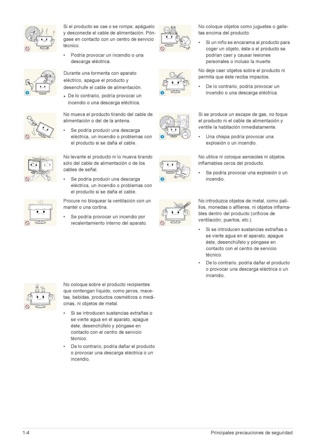 Samsung LF22NEBHBN/EN, LF22NEBHBN/ZA manual Principales precauciones de seguridad 