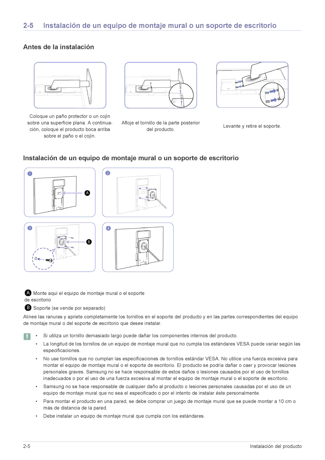 Samsung LF22NEBHBN/EN, LF22NEBHBN/ZA manual Antes de la instalación 