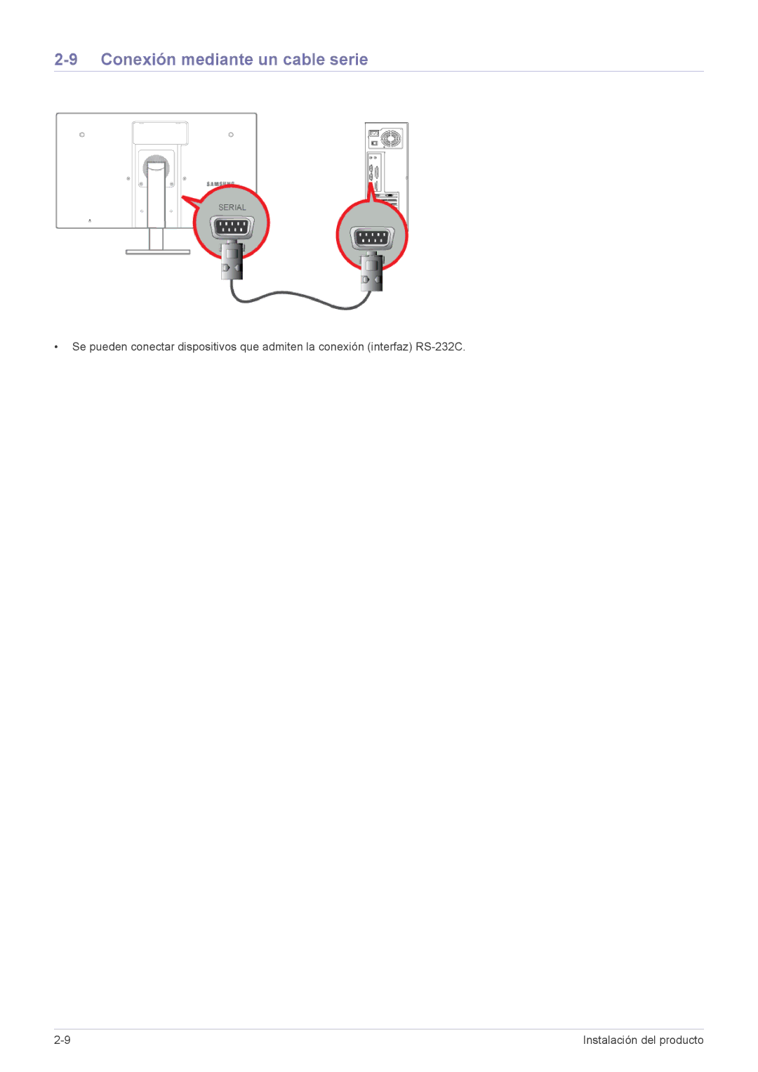 Samsung LF22NEBHBN/EN, LF22NEBHBN/ZA manual Conexión mediante un cable serie 