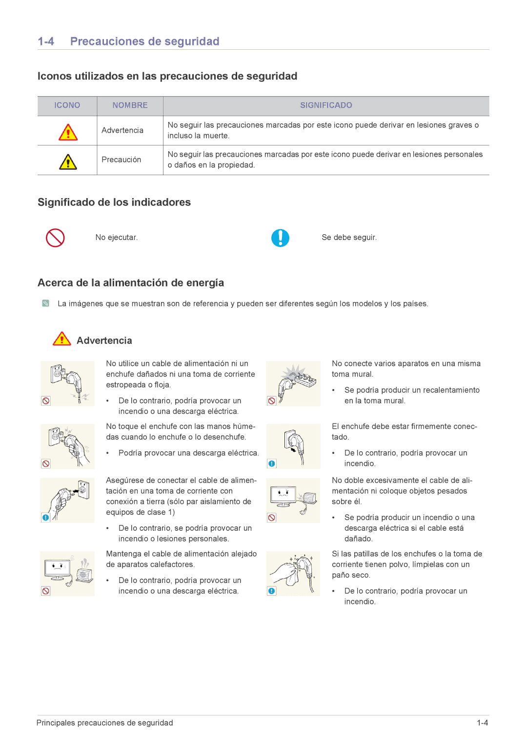 Samsung LF22NEBHBN/ZA manual Precauciones de seguridad, Iconos utilizados en las precauciones de seguridad, Advertencia 