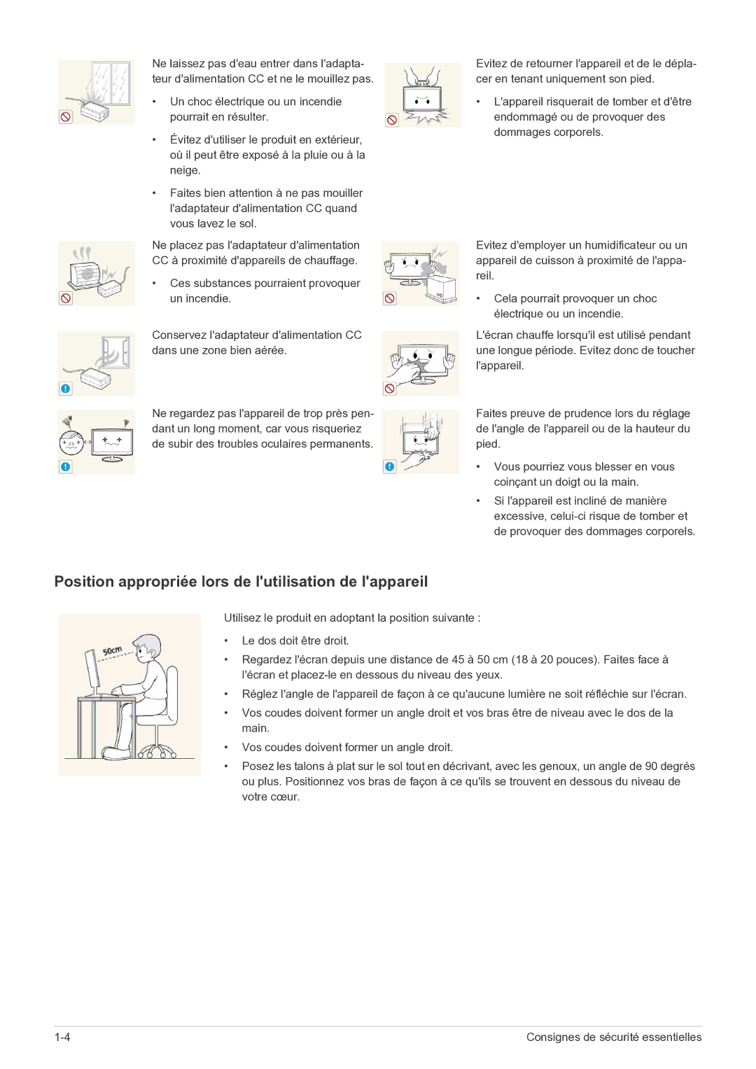 Samsung LF22NEBHBN/EN manual Position appropriée lors de lutilisation de lappareil 