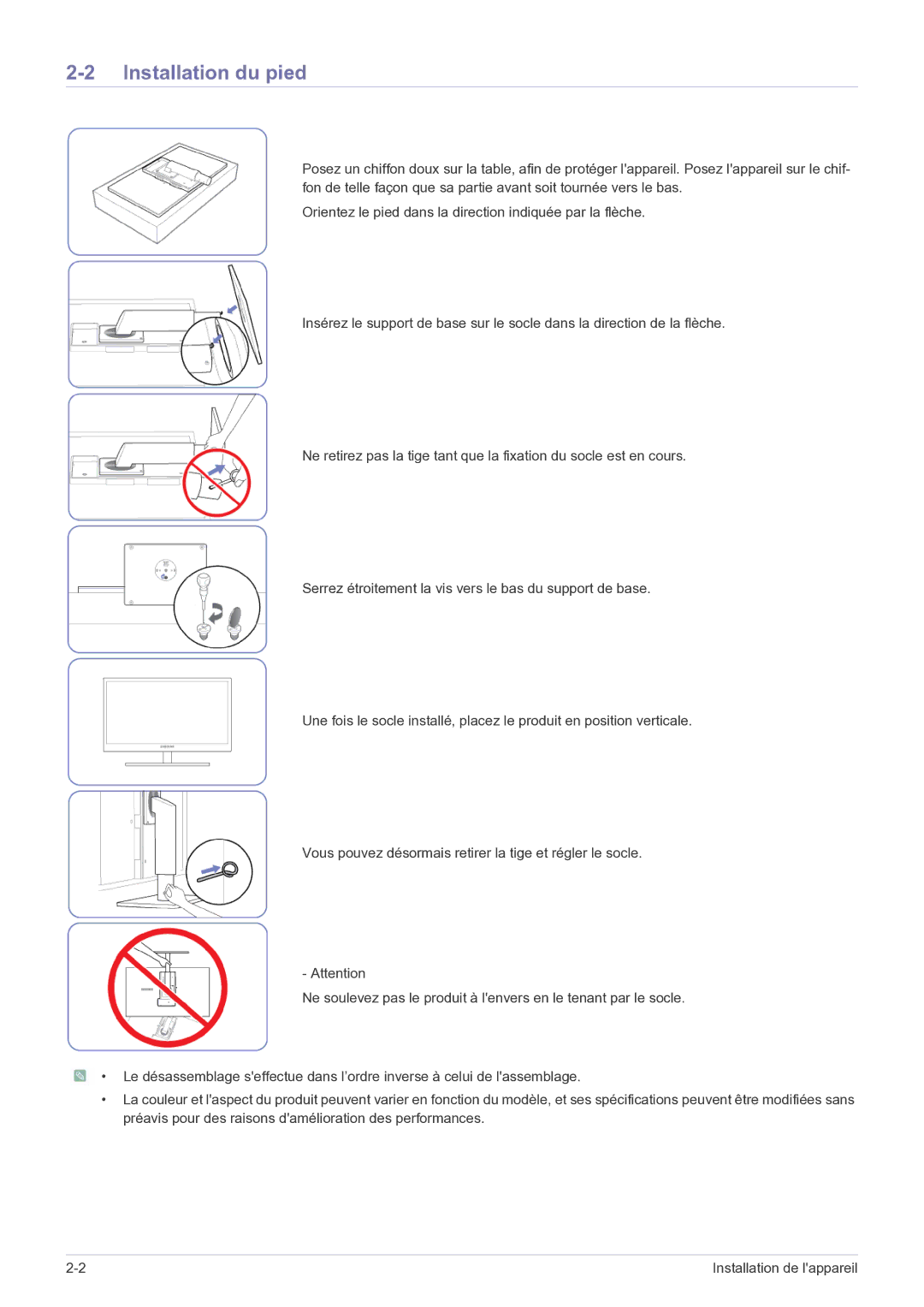 Samsung LF22NEBHBN/EN manual Installation du pied 